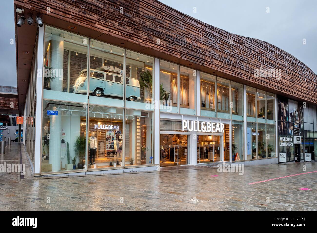 Pull&Bear branch in Almere, The Netherlands. Pull&Bear is a Spanish clothing and accessories retailer and a part of Inditex. Stock Photo