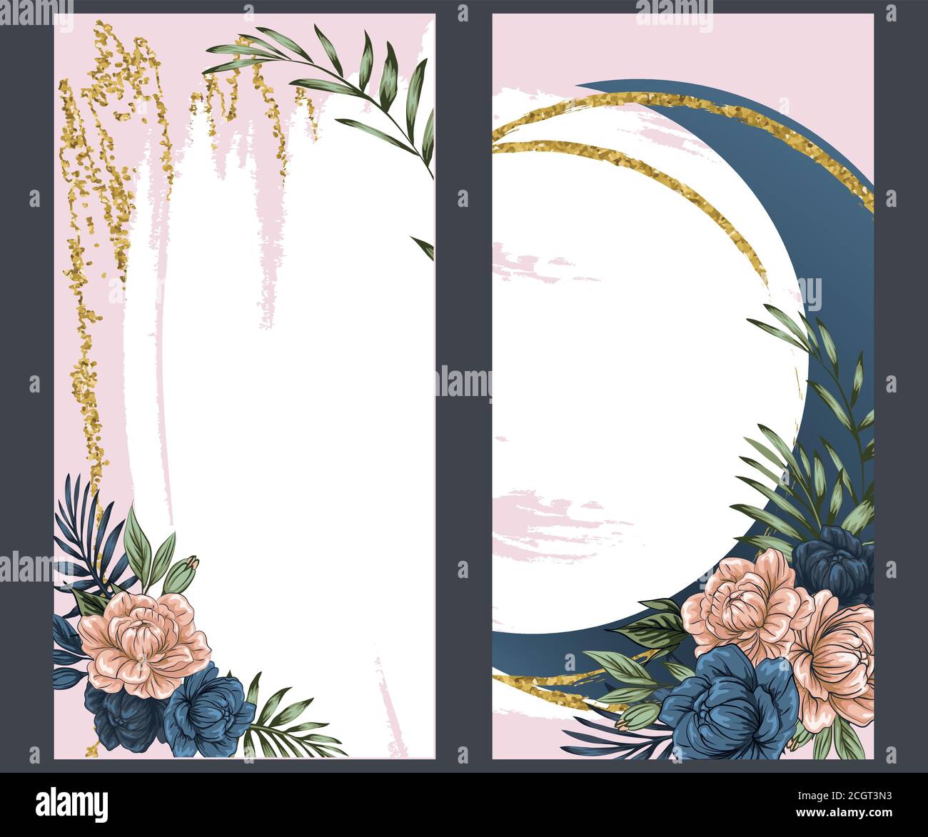 boho flowers with gold foil, Instagram Stories template. Set photo