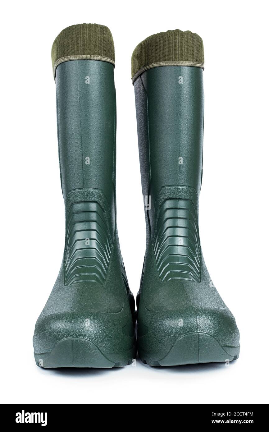 Green rubber boots isolated on white background Stock Photo - Alamy