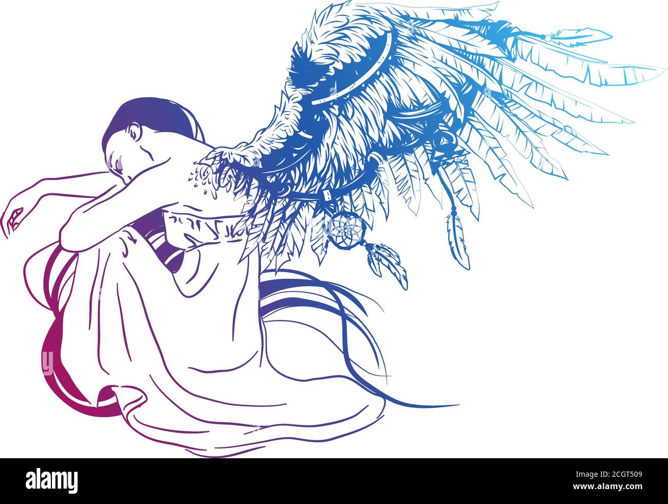 Vector illustration of sad angel with two faded Stock Vector
