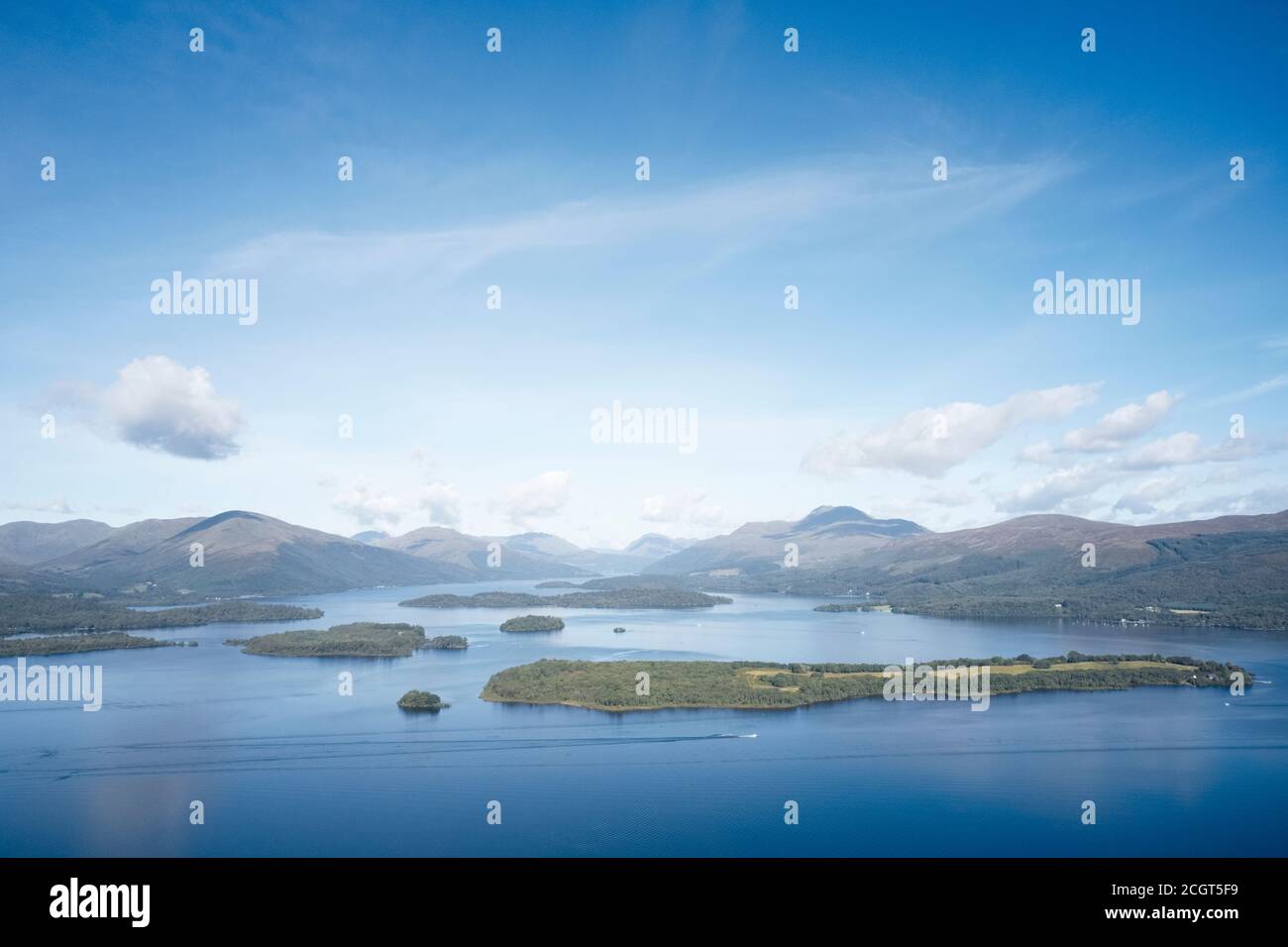 Loch Lomond aerial view from high above Scotland  Stock Photo