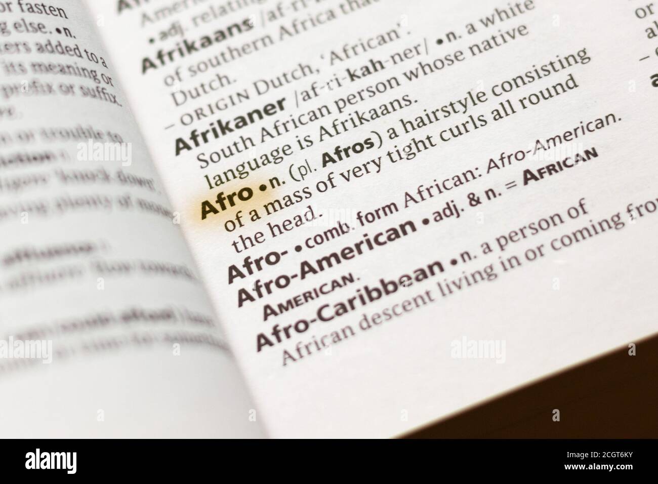 The word or phrase Afro in a dictionary highlighted with marker Stock ...