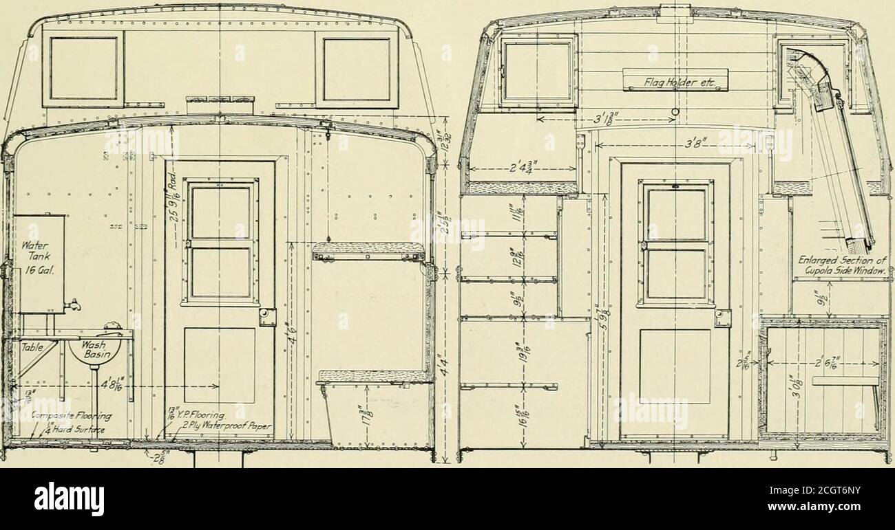 Railway age gazette . Floor Plan Showing the Location of the Different  Interior Fittings the side sheets, are 3/16 in. thick. A Yi in. by 3/16 in.  filler ex-tends along the