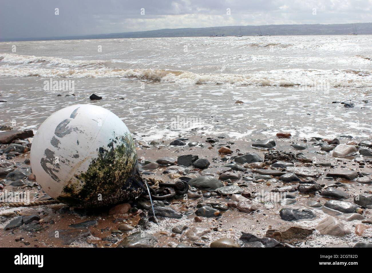 Marker Buoy Washed Up On Thurstaston Beach on the Dee Estuary, Wirral, UK Stock Photo