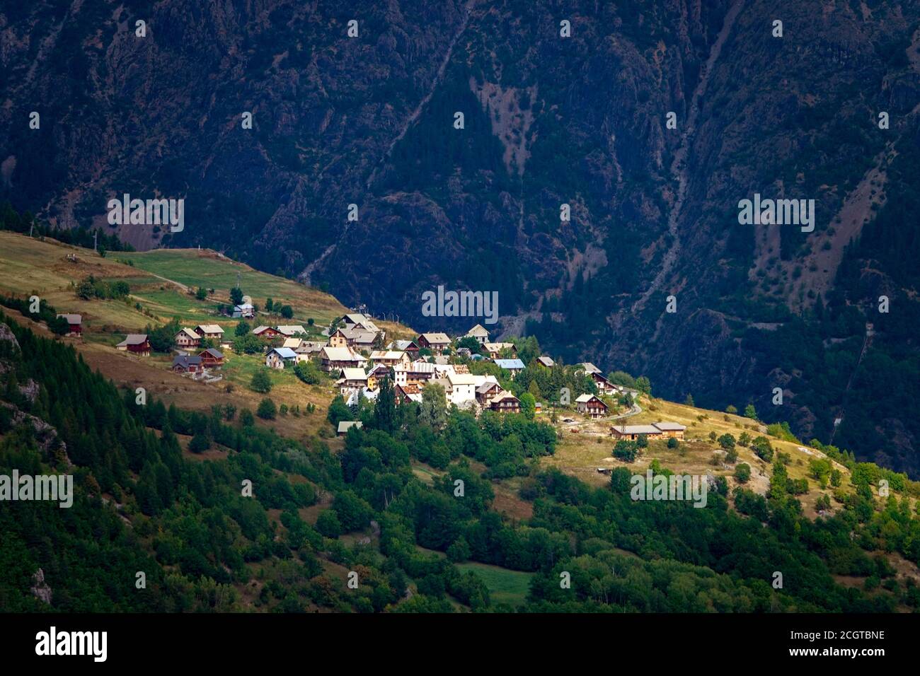 The mountain village of Puy Aillaud, Puy-Saint-Vincent, ski resort, in summer, Vanoise National Park, Ecrins, France Stock Photo