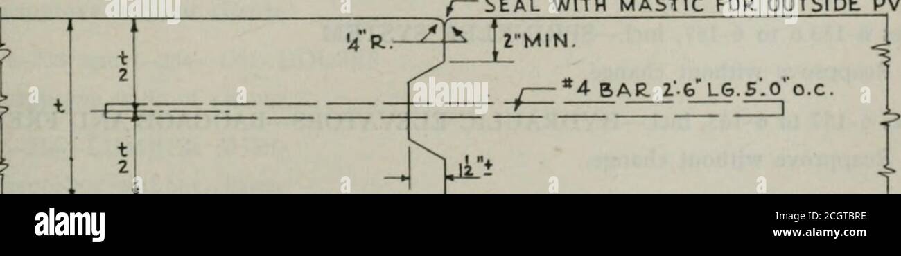 . Proceedings of the annual convention . ^TO^d JOINT MADE WITH WOODMETAL OR PR.EMOLDED JOINT MATL (C) CONTRACTION JOINTSPACED 15 FT. TO 10 FT CTS. INUNREINFOR.CED PAVEMENTS SEAL WITH MASTIC FOR OUTSIDE PVG.. (d) L0N61TUD1NAL OR CONSTRUCTION JOINT FIGURE -1 TYPICAL PAVEMENT JOINT DETAILS 568 Buildings The joint shall be made by use of suitable forms which will hold the dowels Cwhenused) in position when concrete is poured. If the pavement is more than three lanes wide, the dowel rods shall be omittedfrom every second or third joint so as to divide the pavement into units of not morethan three l Stock Photo