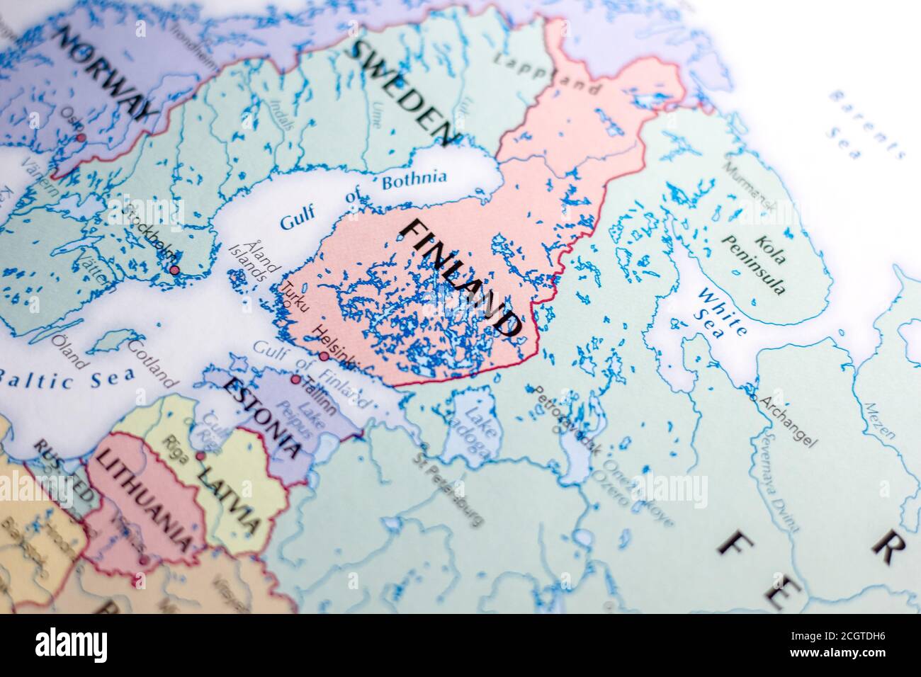 Ivanovsk, Russia - November 24, 2018: Finland on the map of the world Stock Photo