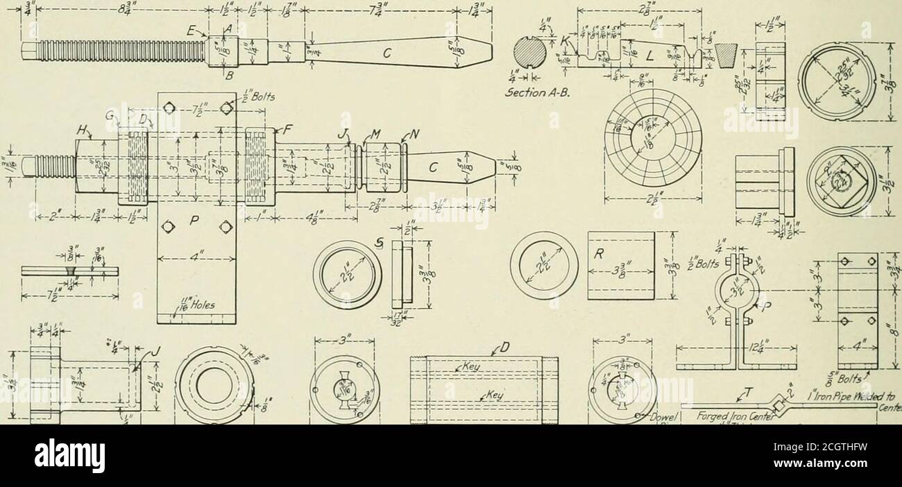 American engineer . Fig. 4—Tongs for Lifting Driving Boxes. tapered portion  of the shaft, as shown in the general arrange-ment. As will be seen from  the detail drawing of these seg-ments,