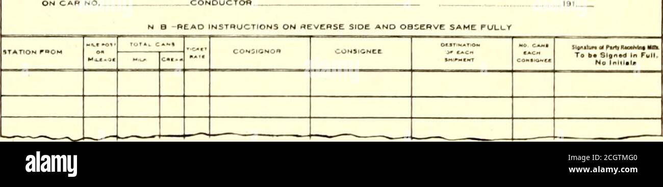. Electric railway journal . on these special cars also serve as a sourceof information to the traffic department as to the milkproduction in the territory served. Their daily conver-sation with the shippers at the way stations, as well aspersonal observations, are the source of this informa-tion. The delivery of milk and return of empty cans at theDetroit station is under the supervision of one man.The assignment of one man for this work accomplishestwo things. The responsibility of deliveries to con-signees is fixed as well as the return of the proper num-ber of cans to each of the milk ship Stock Photo