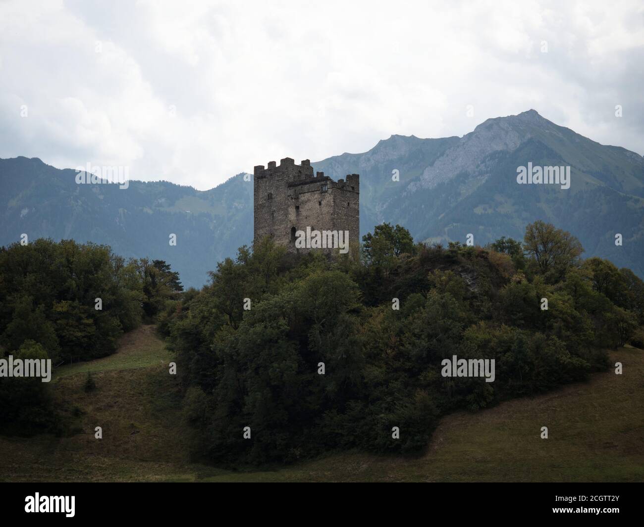 Ruins of Castle Wartau towering above the Rhine Valley in Werdenberg in the  canton of St. Gallen, Switzerland Stock Photo - Alamy