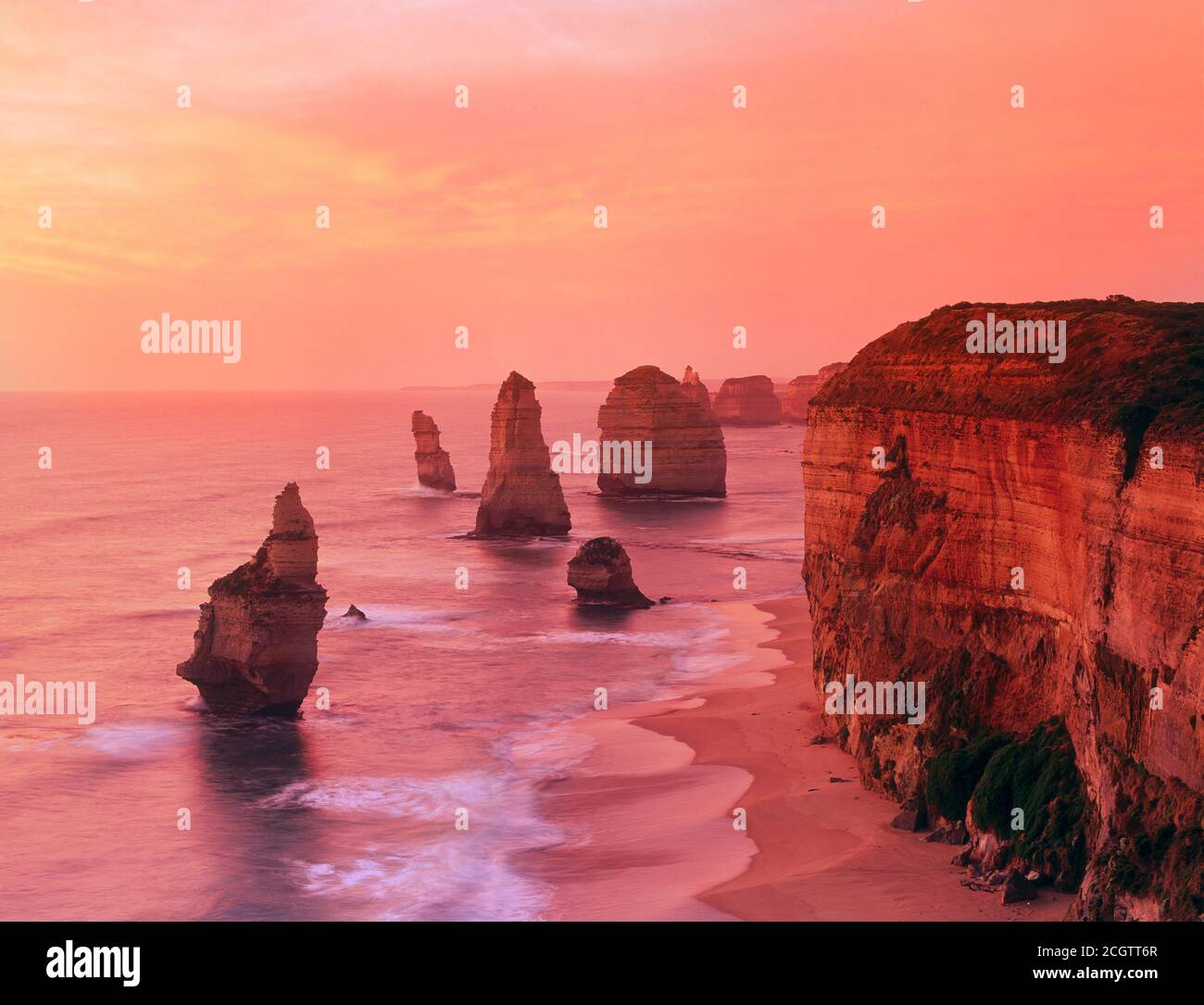 Sunset light on Twelve Apostles at Port Campbell National Park in Victoria Australia Stock Photo