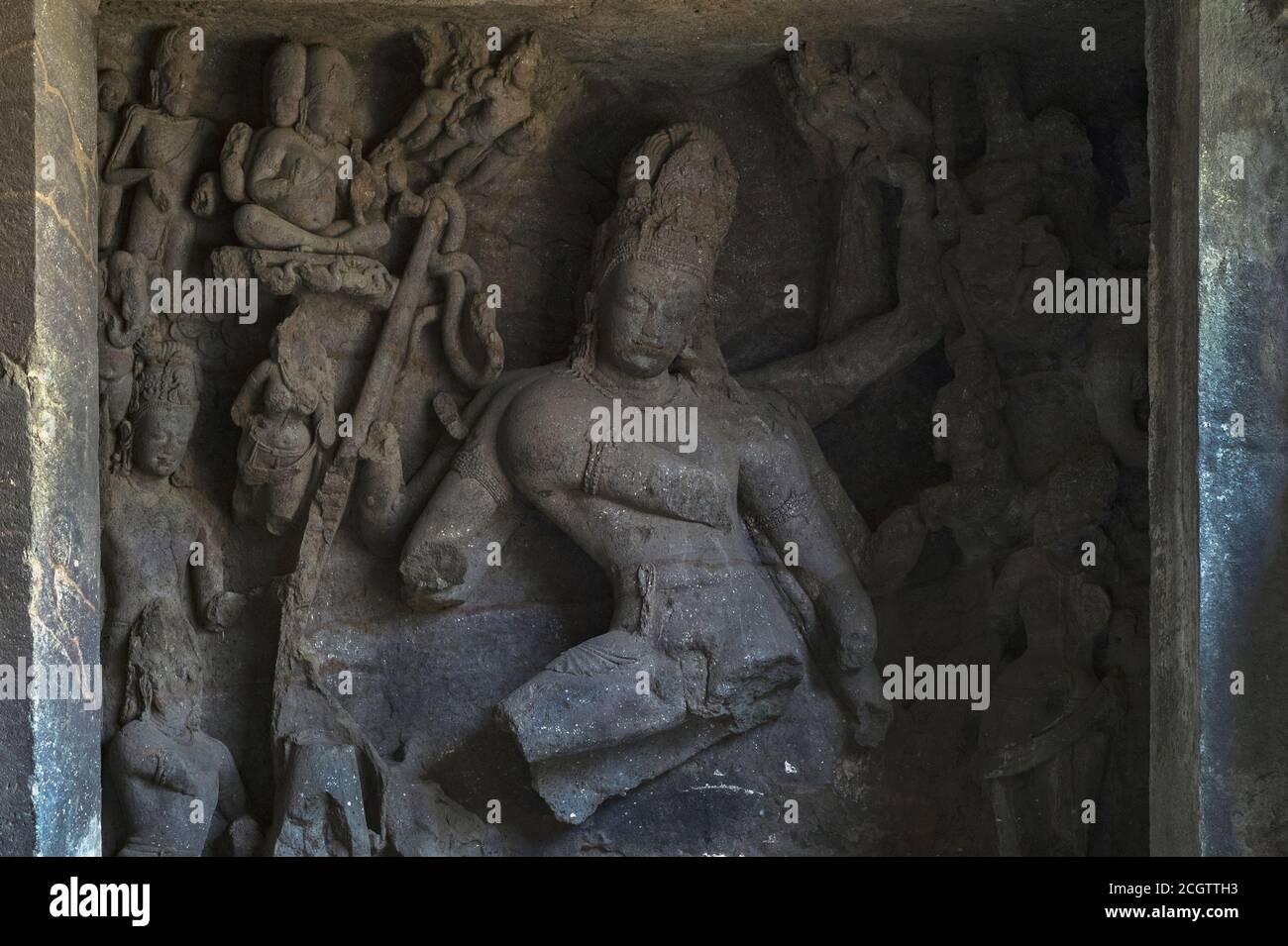 21 Apr 2015 A UNESCO world Heritage site-Shiva sculpture in Elephanta Caves known as Gharapurichi taluka Uran, district Raigad Maharashtra INDIA Stock Photo