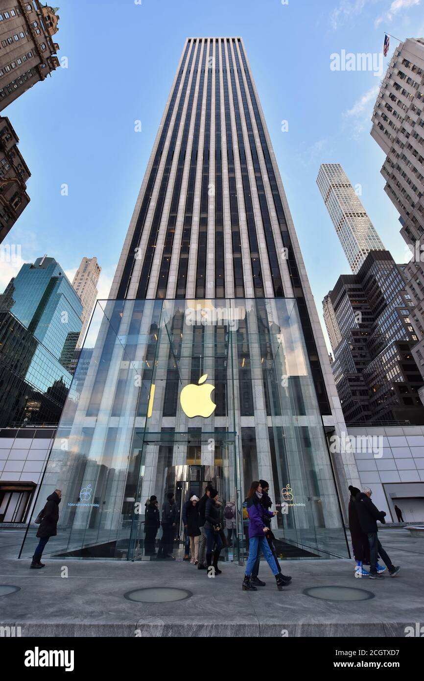 New York, USA- December 6, 2019. One of the most majestic Apple retail stores at Fifth Avenue Manhattan, New York, USA Stock Photo