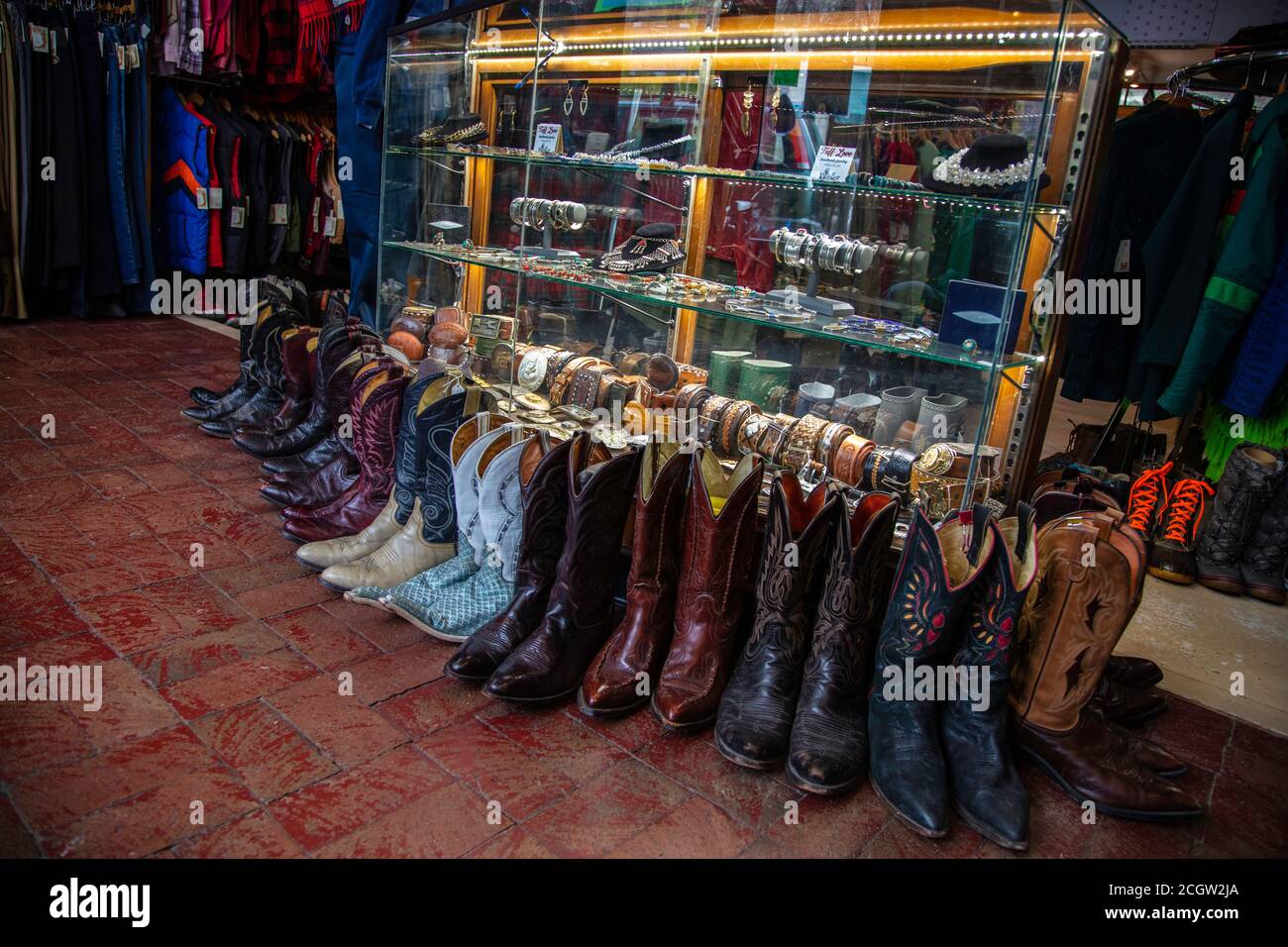 Boots, belts, buckles in glass display case and much more at the