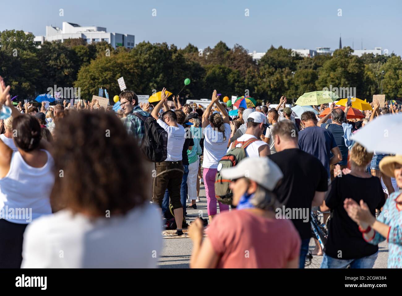 Demonstration in Theresienwiese, Munich, Germany on the 12.09.2020, protest against corona regulations in Bavaria and Germany Stock Photo