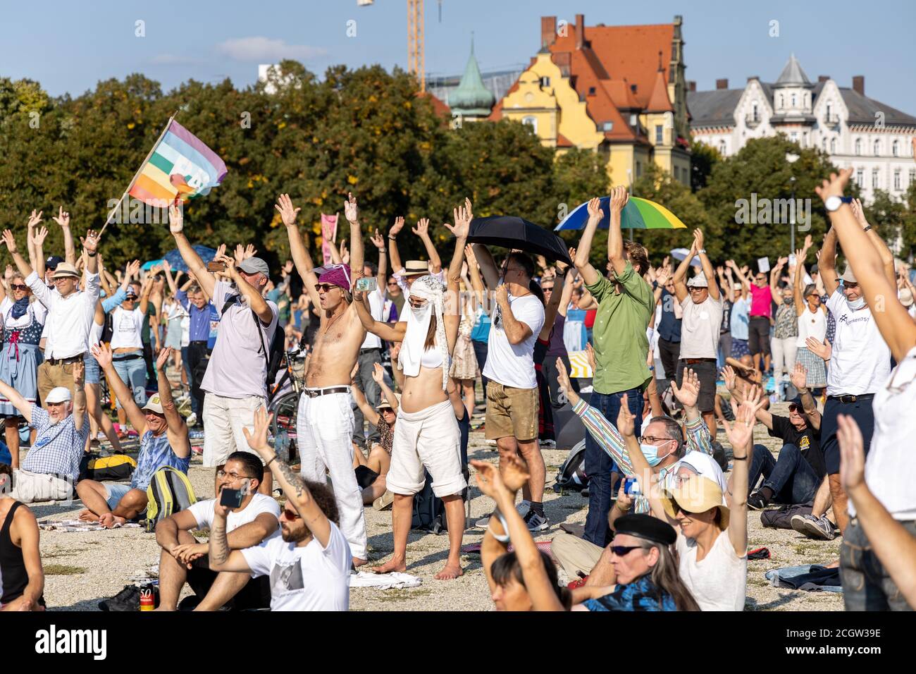 Demonstration in Theresienwiese, Munich, Germany on the 12.09.2020, protest against corona regulations in Bavaria and Germany Stock Photo