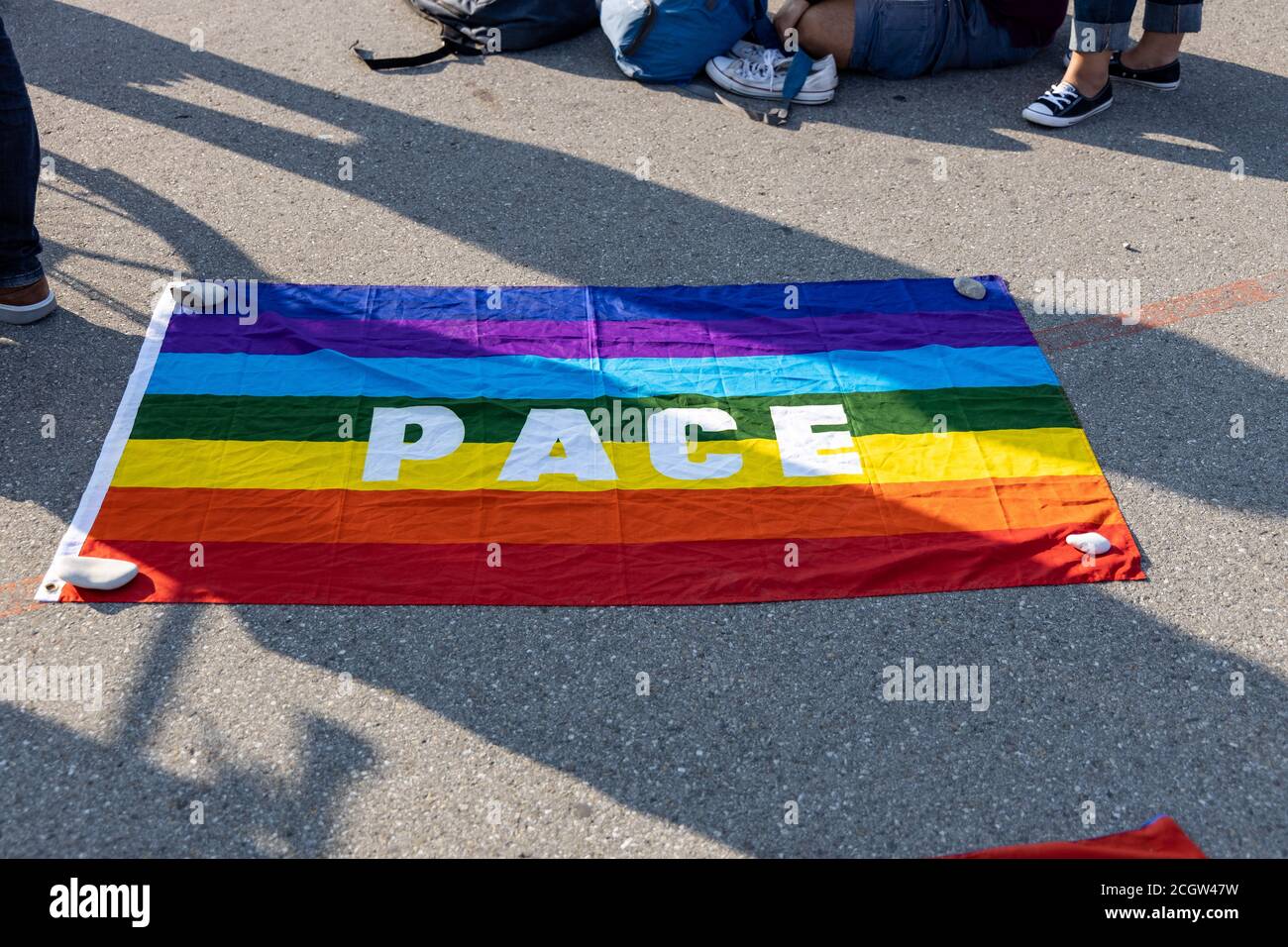 Demonstration in Theresienwiese, Munich, Germany on the 12.09.2020, protest against corona regulations in Bavaria and Germany Stock Photo