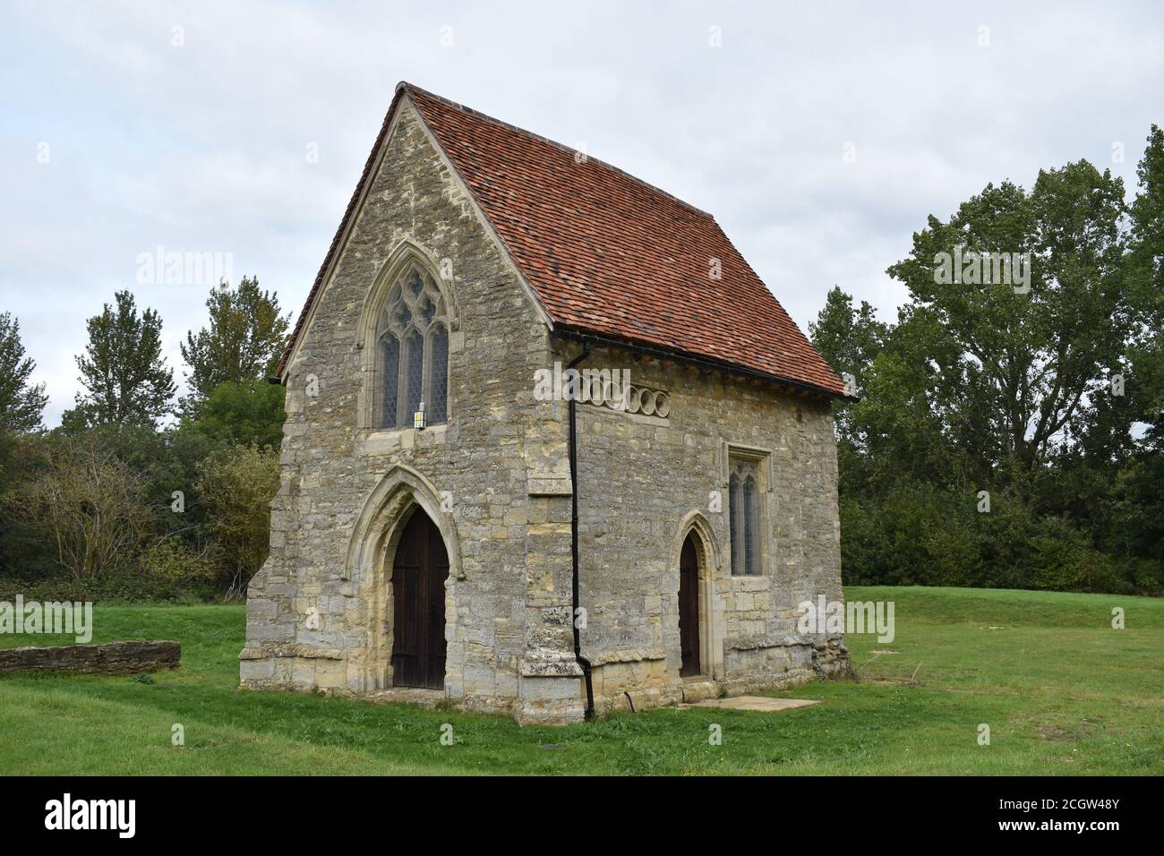 St Mary's Chapel at Bradwell Abbey, Milton Keynes.  Bradwell Abbey is a scheduled ancient monument (number 19062). Stock Photo