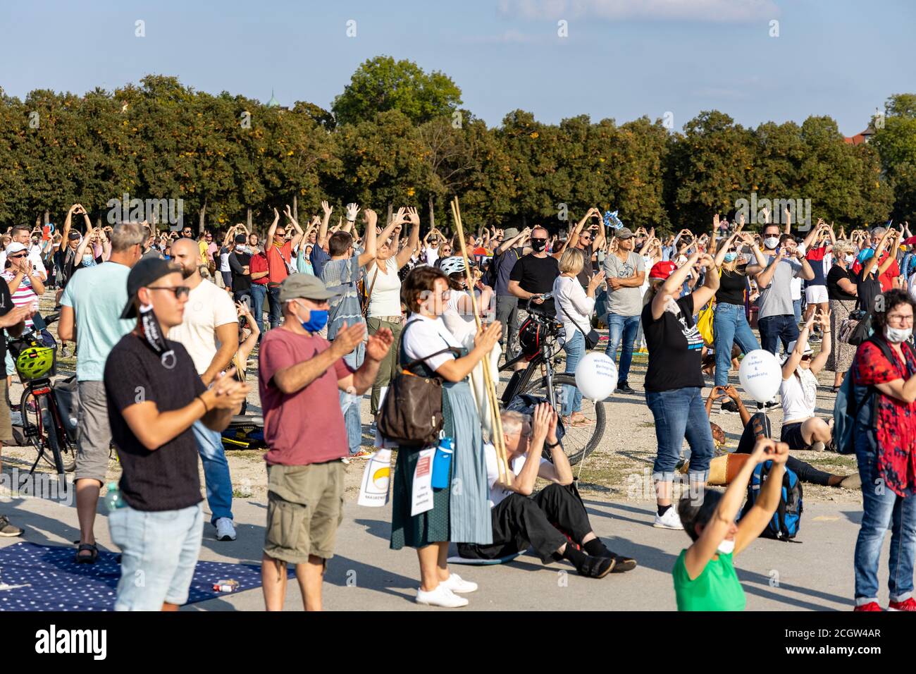 Demonstration in Theresienwiese, Munich, Germany on the 12.09.2020, protest against corona regulations in Bavaria and Germany Stock Photo