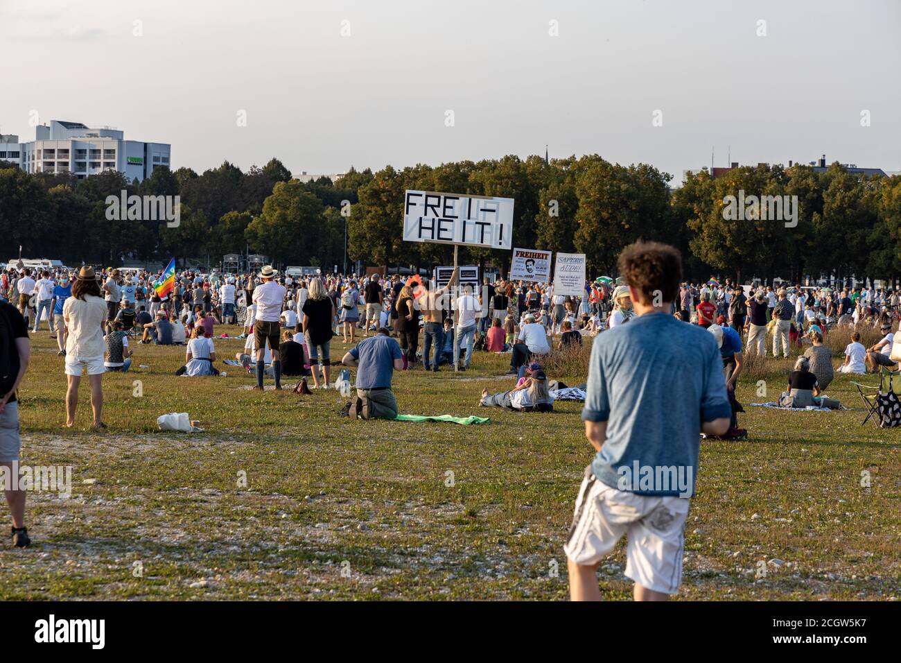 Demonstration in Theresienwiese, Munich, Germany on the 12.09.2020, protest against corona regulations in Bavaria and Germany Stock Photo