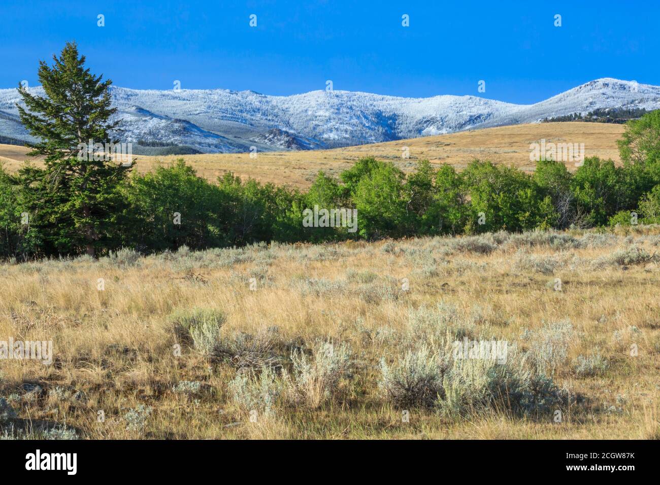 elkhorn mountains dusted with a late summer snow near winston, montana