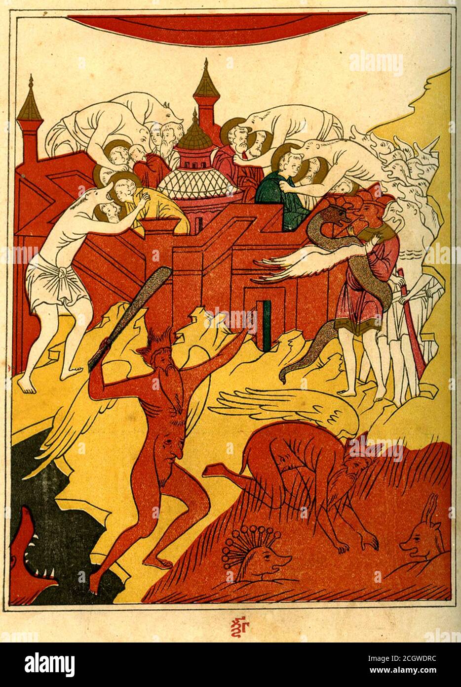 Devil, Gog and Magog attack the Holy City. (from a 17th century Russian manuscript) Stock Photo
