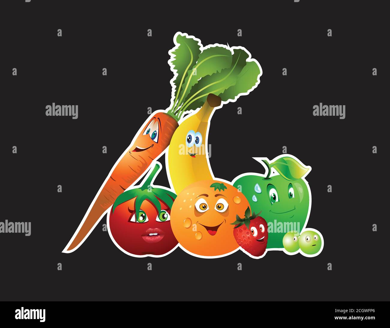 cartoon vector illustration of a fruits and veggies collection Stock