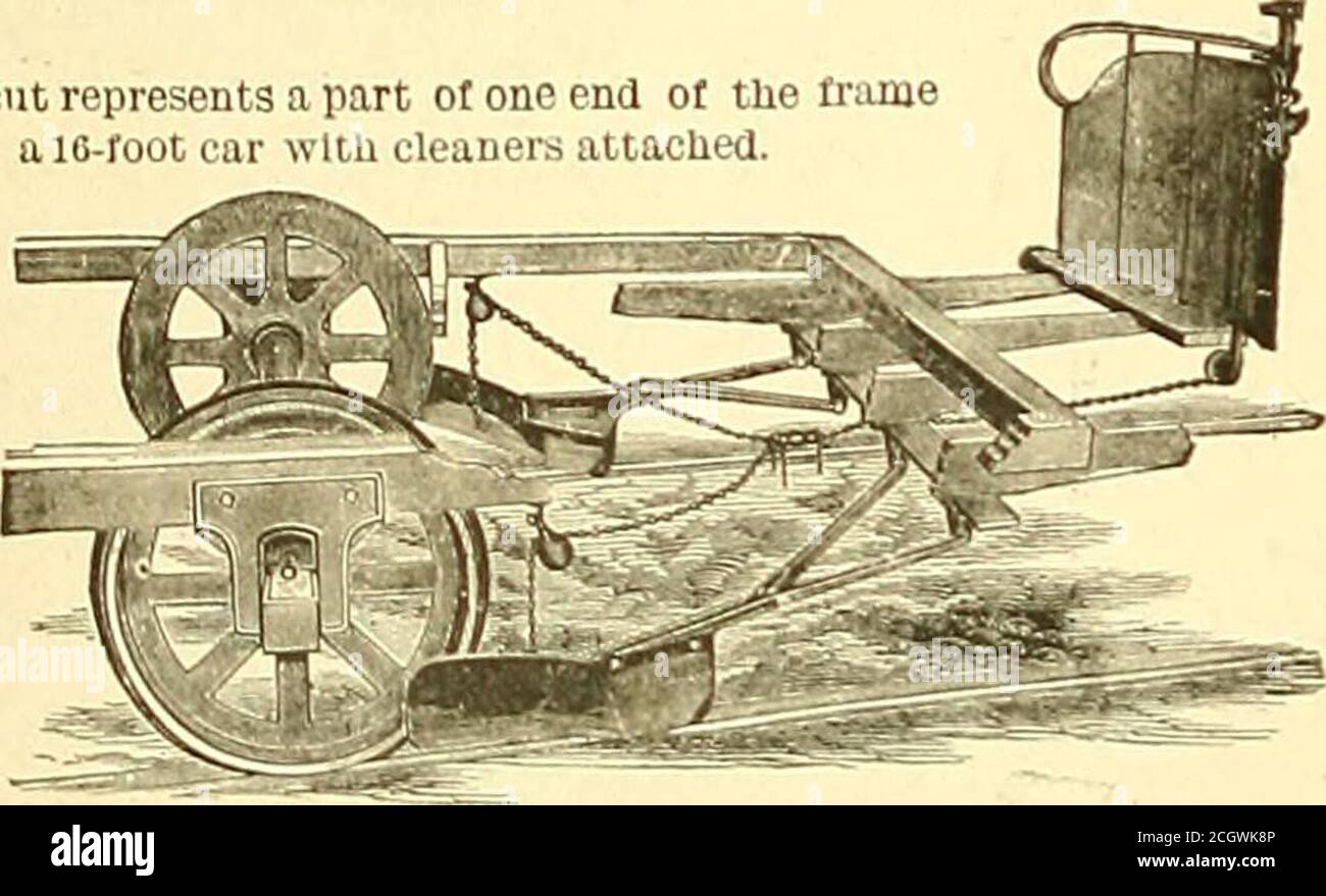 . The Street railway journal . J. B. M. 2 Spring Burner. DAYS IMPROVED STREET RAILWAY TRACK CLEANERS. The cut represents a part of one end ot the inuaework ot alG-foot car wltli cleaners attached.. The.-;oTraclc Cleaners need no extendid si.itenient of their great superlorlt yoverallothersliivenied. The lactof over three thousand pairs being now in use issulllelent evidence ottUelr necessity and uilllty. Are adaptable to all kinds o(rails and styles or cars. Clean Siow. Ice. Mud ami Stones from the rail. Thedriver cun raise or lower them Instanily with one hand. To secuie the largestbeneni the Stock Photo
