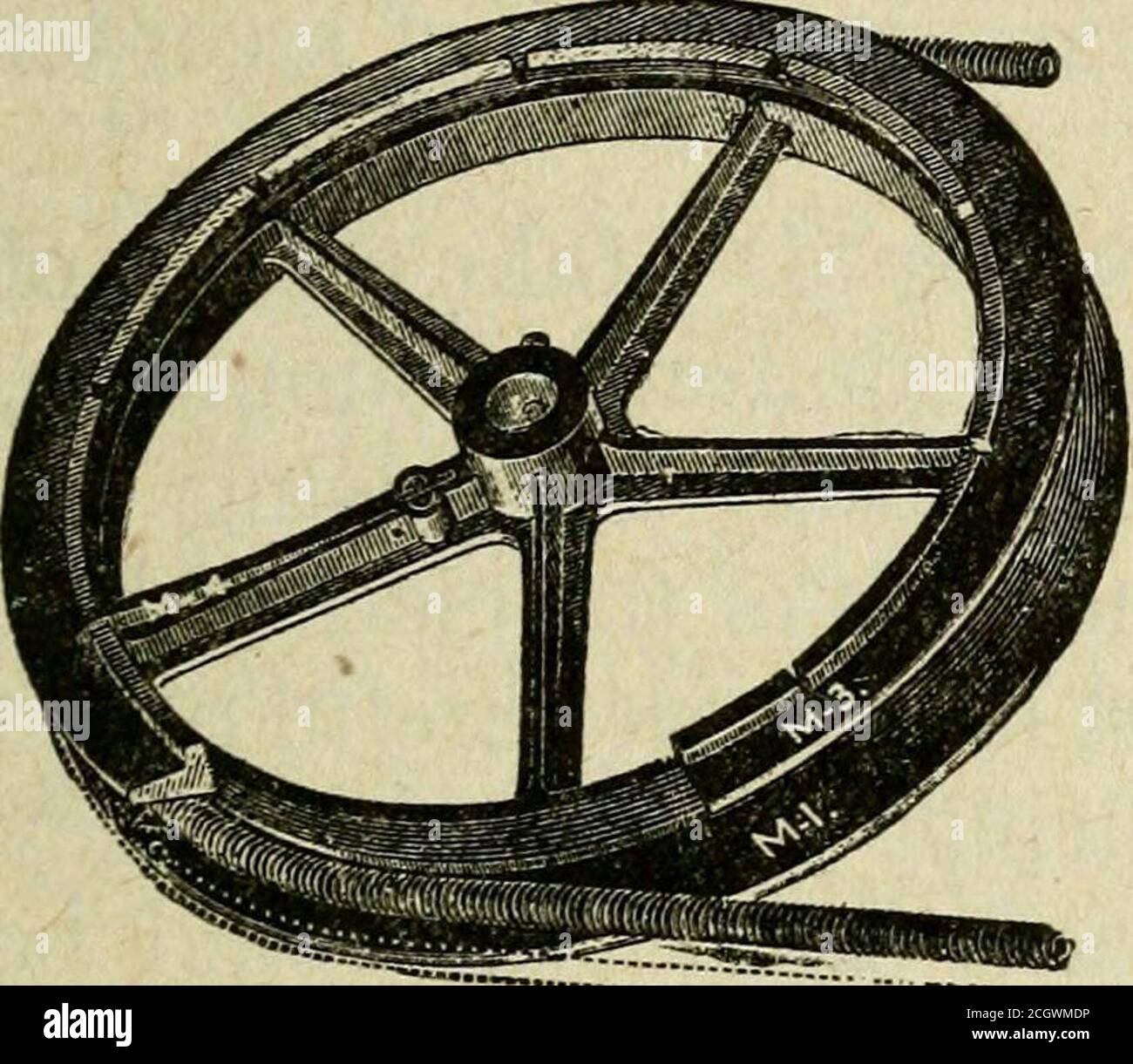 . Science of railways . with pony truck, it can be so placed byremoving the spool plate and loosening the set screwthat holds the clutch in center of shaft, then removethe shaft and end bearings and reverse them. The worms and clutch collarshould be left in position.Recorder pulley.—Theflange M-3 is screwedonto the main part M-1,and is held in positionby latch M-4. The di-ameter is adjusted, or the_ point at which the belt Fig. a runs is varied, by mov- RecorderPulley—Boyer Speed • ^r, ^ ± ^ Recorder. lug thc flange to or from the main part. This adjustment is enough to allowfor a change of ab Stock Photo