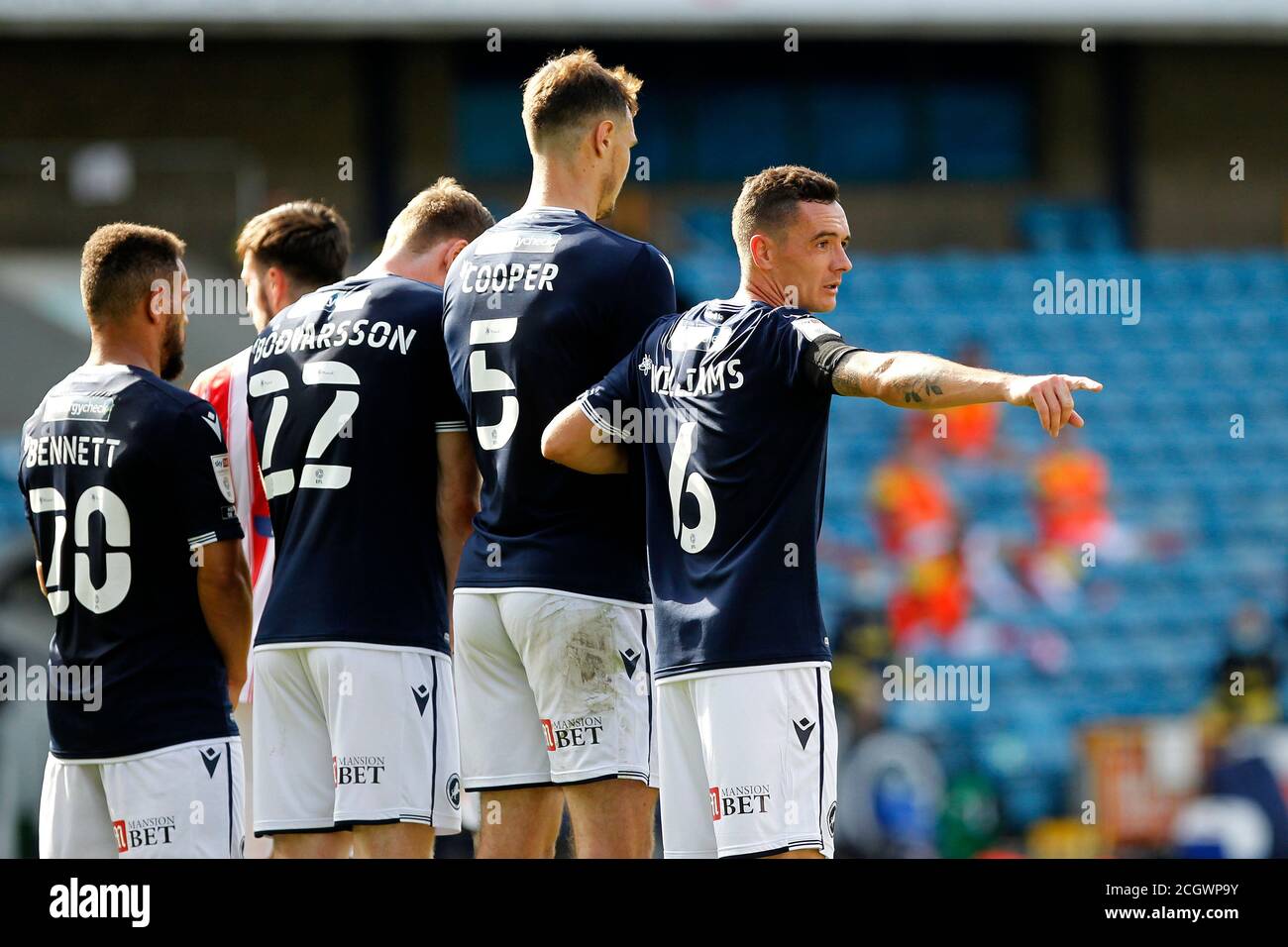 London, UK. 12th Sep, 2020. Shaun Williams of Millwall helps organise the defence during the Sky Bet Championship match behind closed doors between Millwall and Stoke City at The Den, London, England on 12 September 2020. Photo by Carlton Myrie/PRiME Media Images. Credit: PRiME Media Images/Alamy Live News Stock Photo