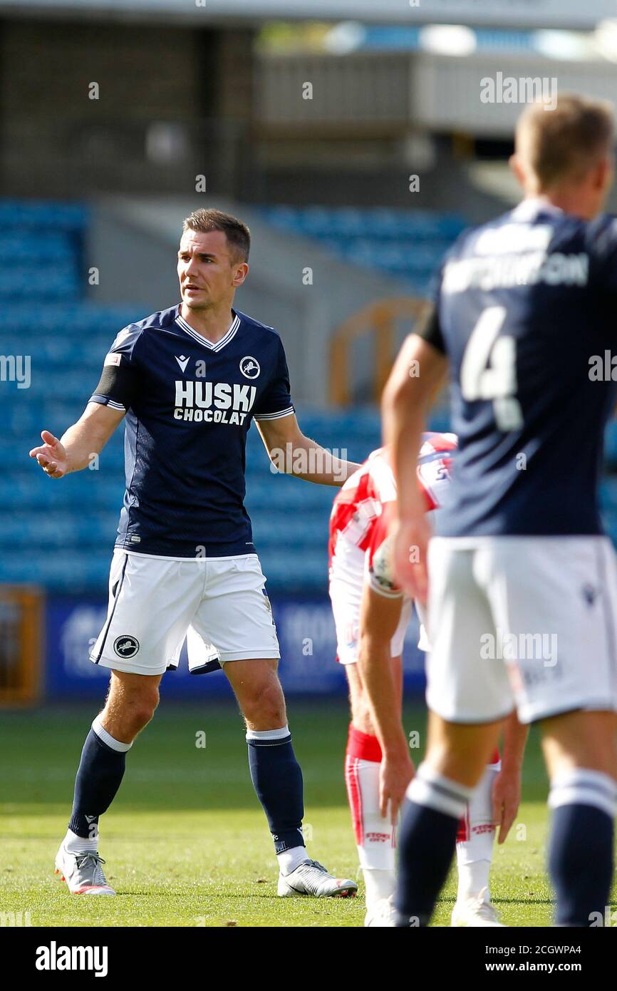London, UK. 12th Sep, 2020. Shaun Williams of Millwall shows frustration during the Sky Bet Championship match behind closed doors between Millwall and Stoke City at The Den, London, England on 12 September 2020. Photo by Carlton Myrie/PRiME Media Images. Credit: PRiME Media Images/Alamy Live News Stock Photo