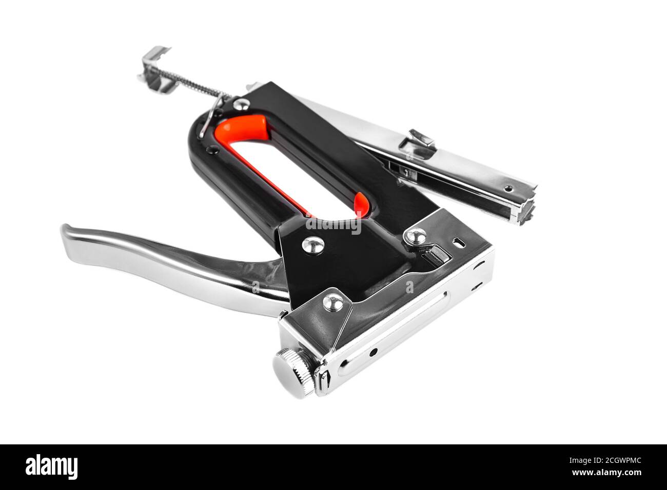 Construction metal stapler on a white background, isolated Stock Photo