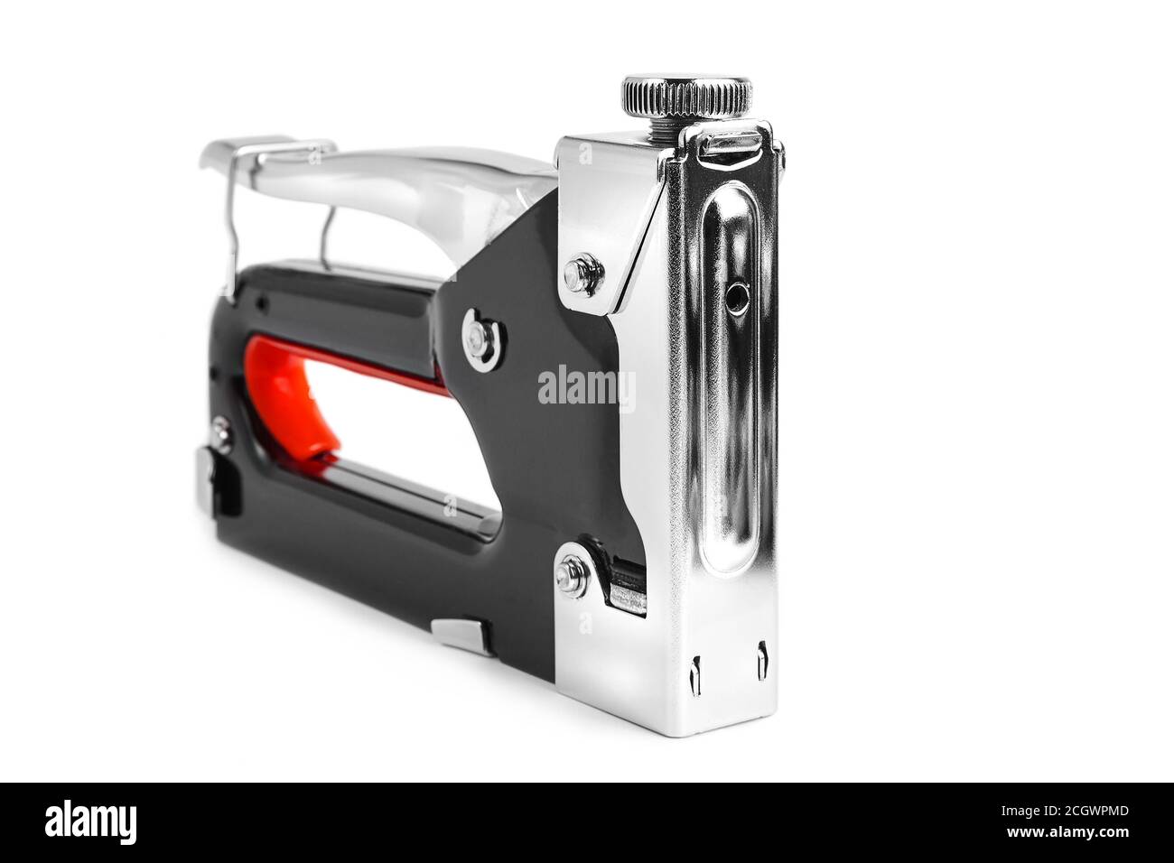 Construction metal stapler on a white background, isolated Stock Photo