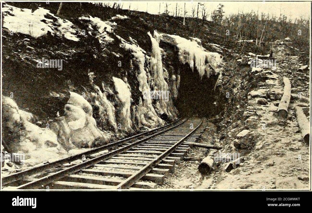 The Street railway journal . PREPARING ROADBED THROUGH ROCK CUT. PORTAL OF  TUNNEL NEAR WILKESBARRE Company. The system includes 22 miles of track, and  operatesfifty-three cars, which serve a total population