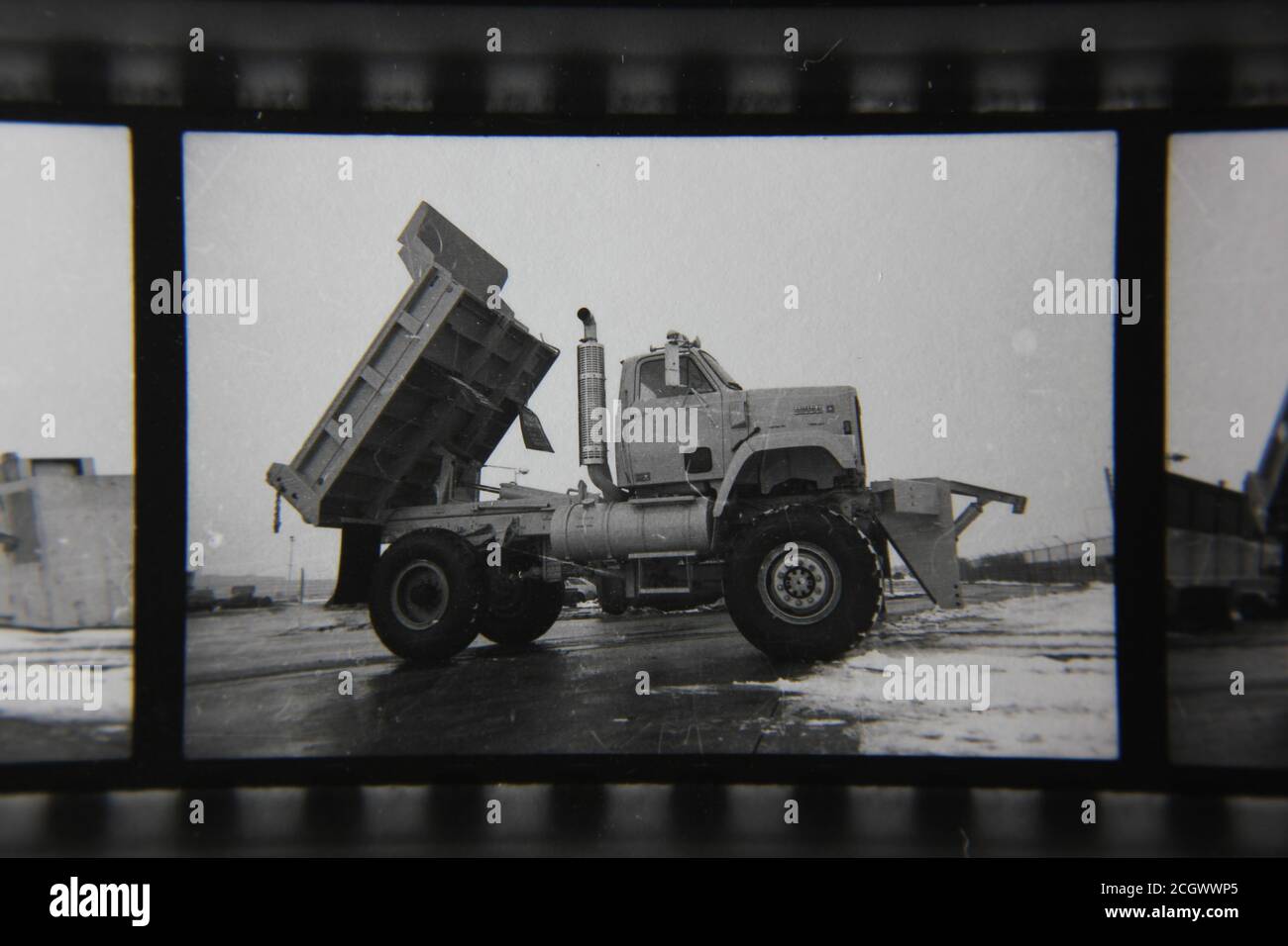 Fine 70s Vintage Black And White Photography Of Big Trucks And Road Construction Equipment Stock Photo Alamy