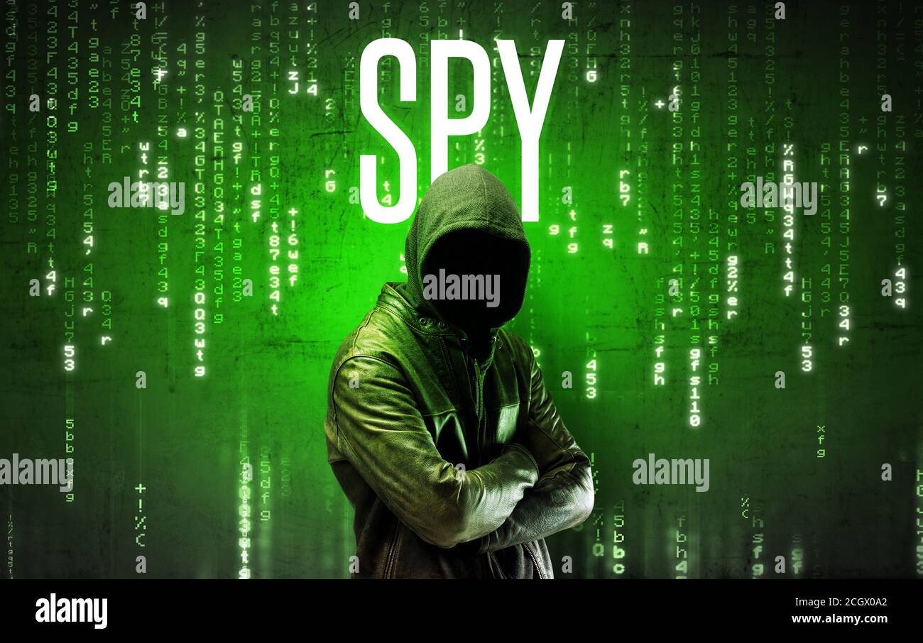 Faceless hacker with SPY inscription, hacking concept Stock Photo - Alamy