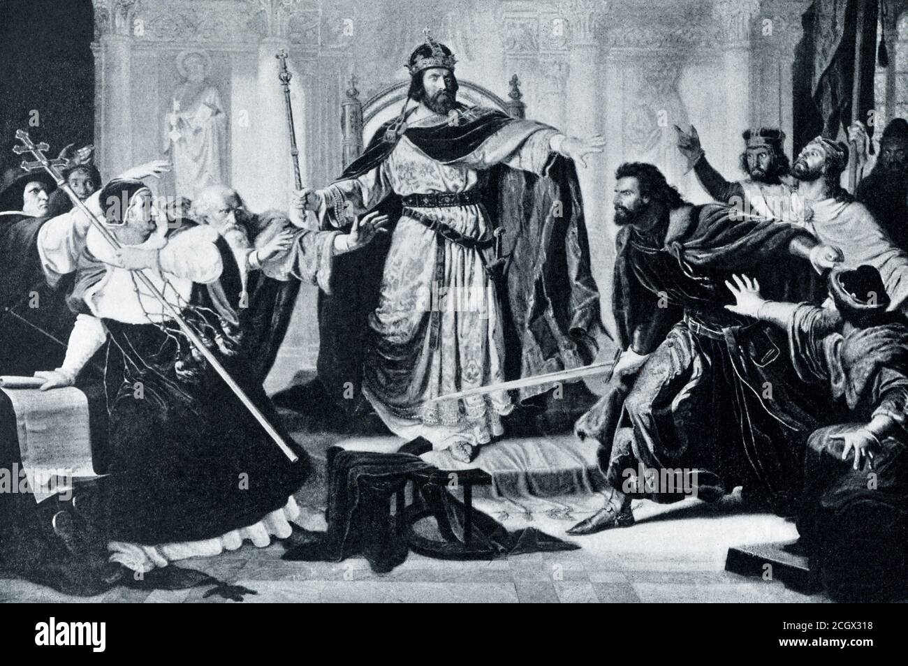 Barbarossa (1123-1190) Saves Papal Legate at Besancon in 1157. Frederick Barbarossa’s long reign in Germany was largely taken up by quarrels with the Pope. While a diet of the empire was being held at Besancon, a representative of the Pope asserted that the empire was subordinate to the papacy. Barbarossa’s fiery followers, led by Otto of Wittesbach, would have slain the churchman had not Barbarossa himself interfered and commanded peace. Stock Photo