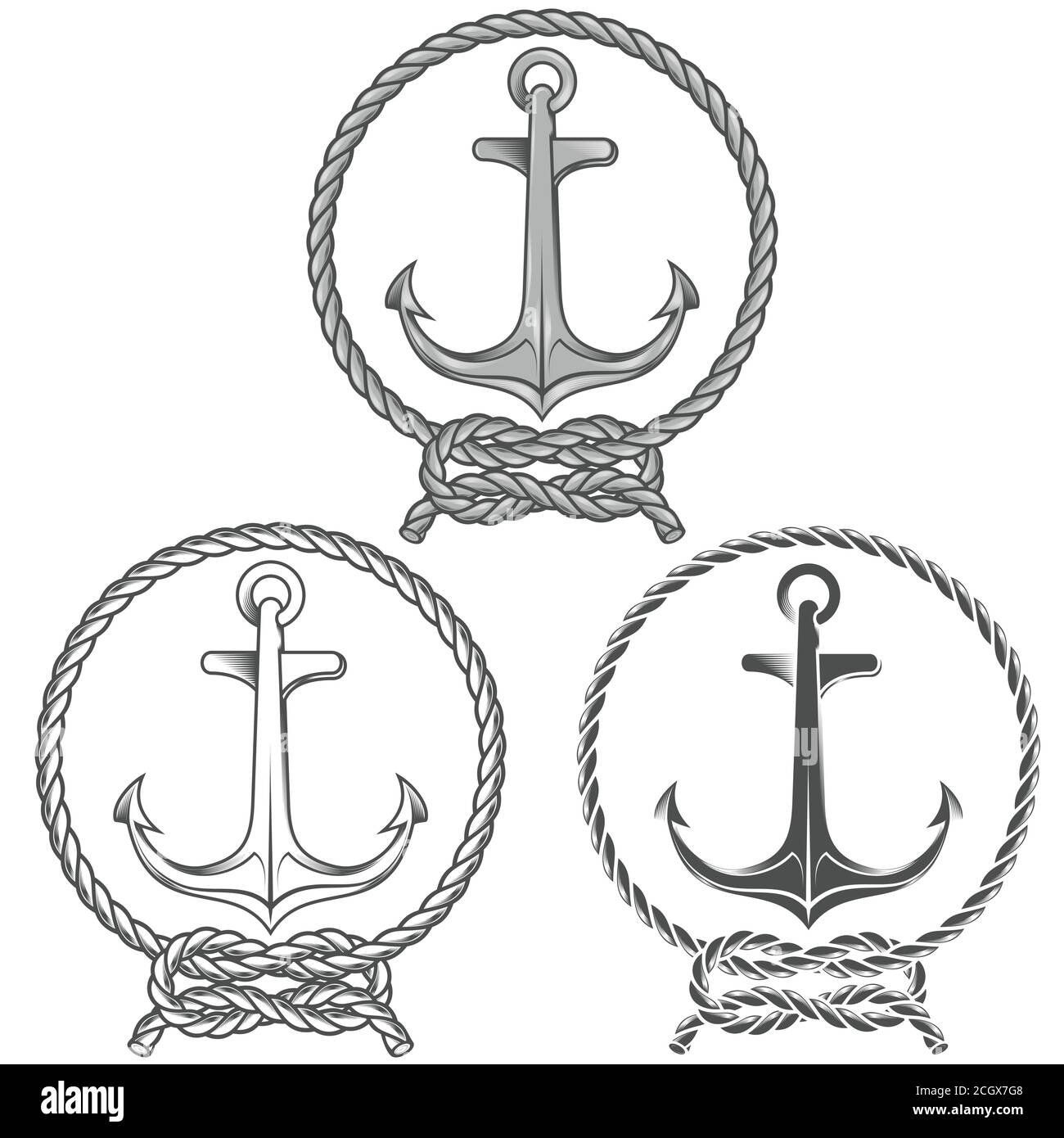 Vector illustration of dock anchor with rope surrounded by chains, on white background Stock Vector