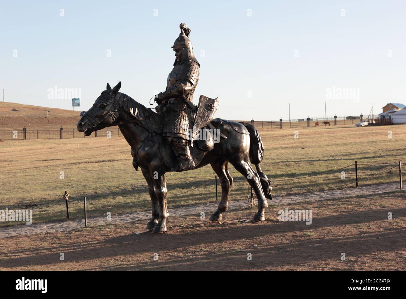 Statue of mongolian horse rider in Genghis Khan statue site in Mongolia