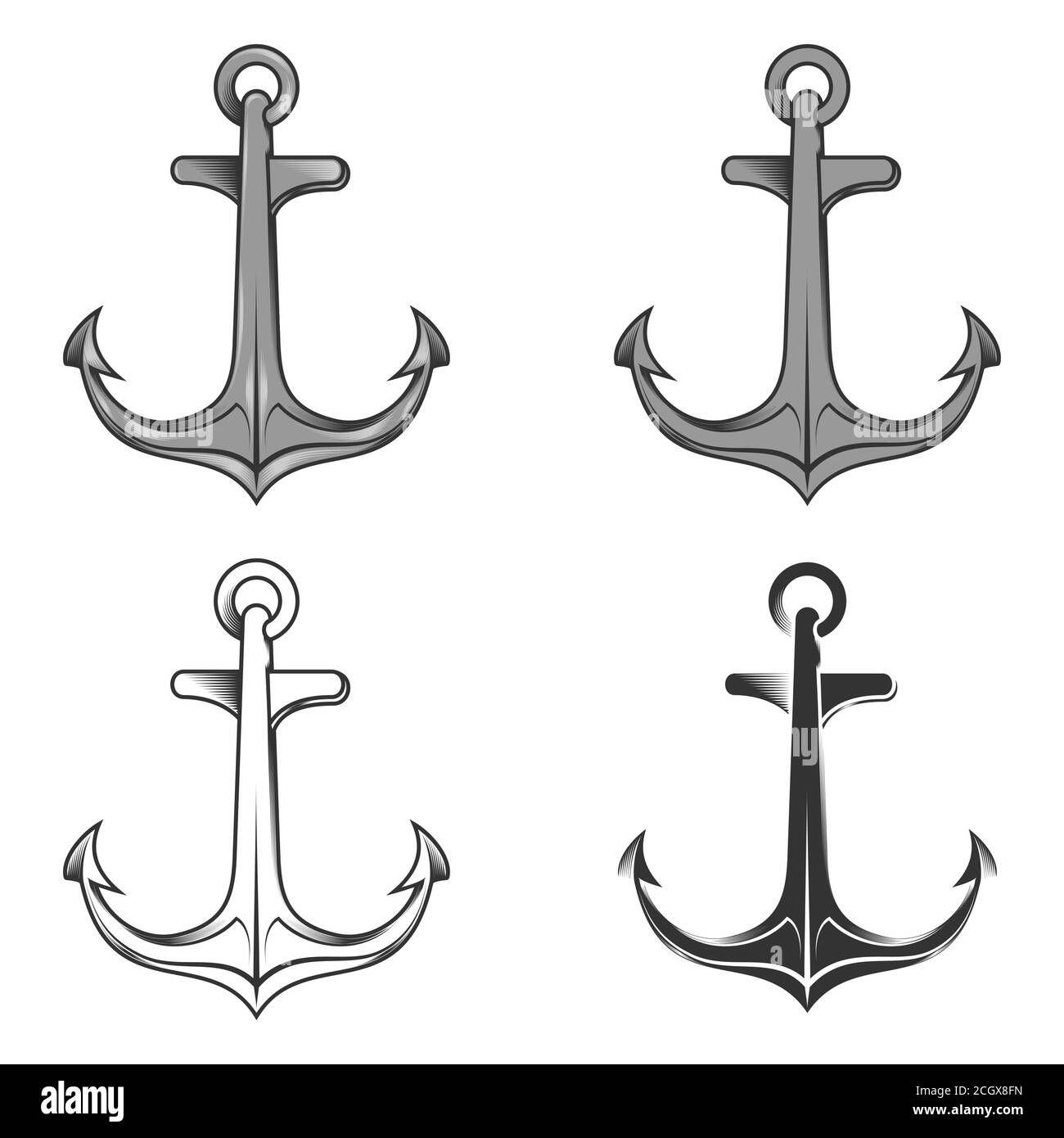 Boat anchor vector illustration in four different styles, on white background Stock Vector