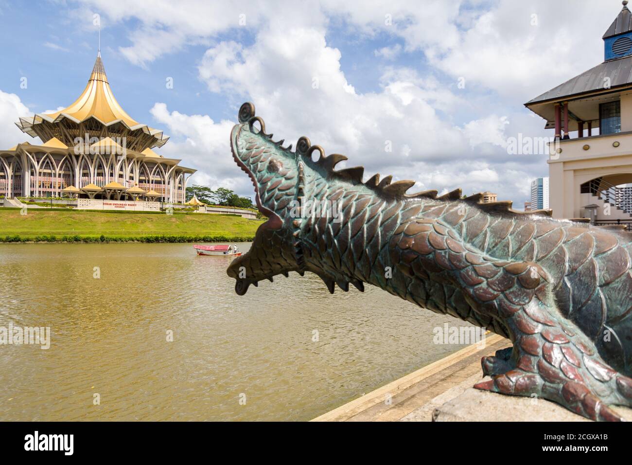 A Chinese cannon in dragon design at the Kuching waterfront Stock Photo