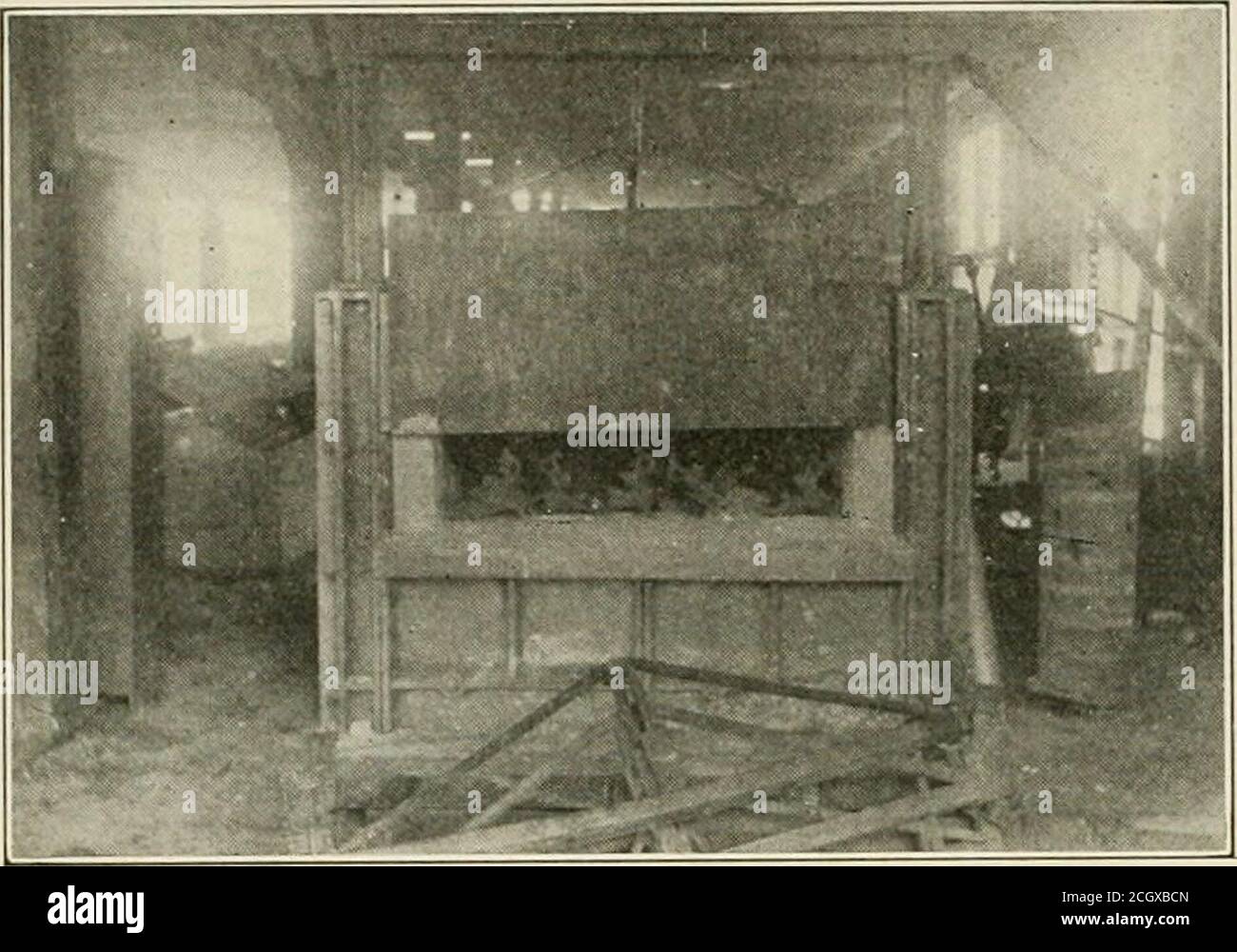 . Railway mechanical engineer . Fig. S^AIr-Operated Brake Beam Assembling Table We have in our cou[)Ier shop one |&gt;neumatic riveting ma-chine and one home-made |)neumatic rivet shearing machine,illustrated in Fig, 8, which shears the heads off the rivetswiiile they are in the cou()ler. The iiome-made machine 310 RAILWAY MECHANICAL ENGINEER Vol. 96, No. 6 consists of a substantial shear blade operated through along lever by a cylinder and plunger. The constructionof the machine is substantial as shown, enabling it to with-stand the more or less severe work of shearing coupler rivetheads. A s Stock Photo