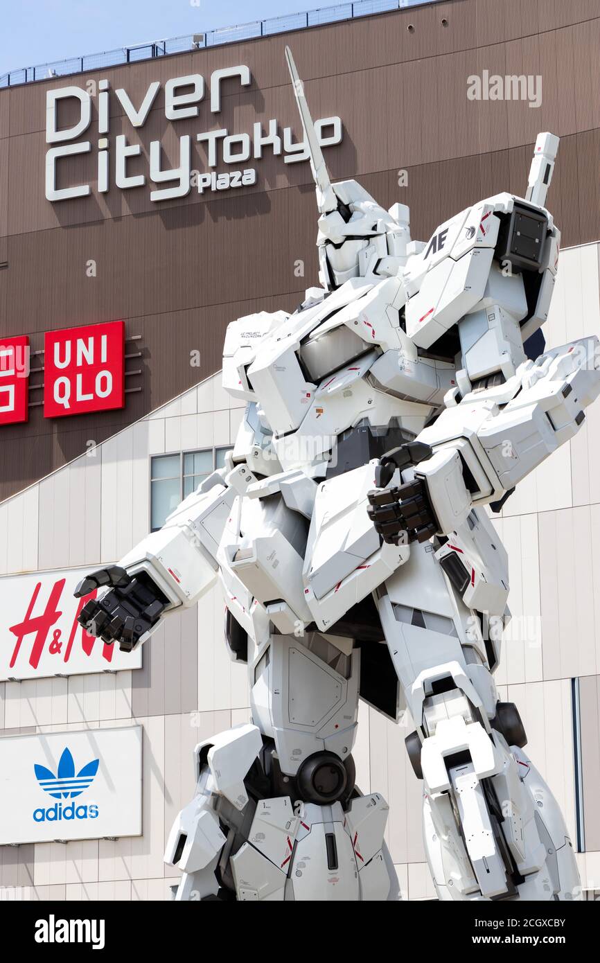 TOKYO, JAPAN April 28, 2019, RX0 Unicorn Gundam statue in normal