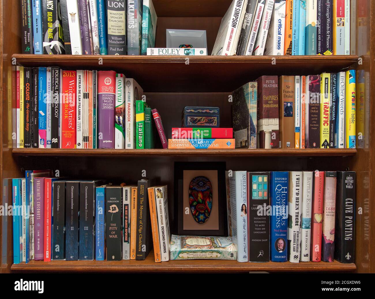 Home bookshelf with books Stock Photo