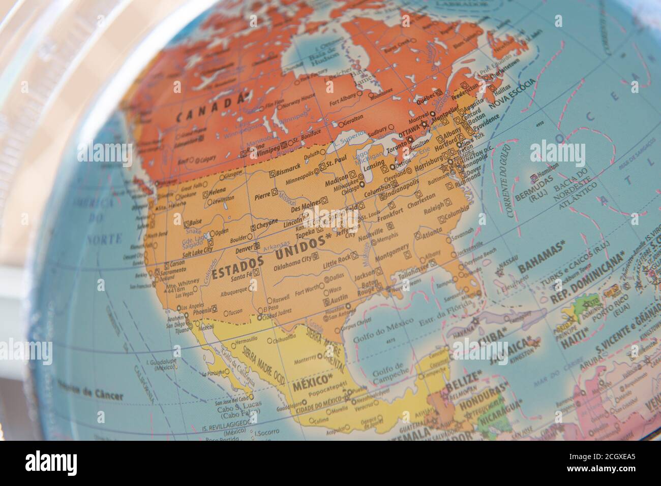 Close Up Of Terrestrial Globe With Focus On North America. focus on