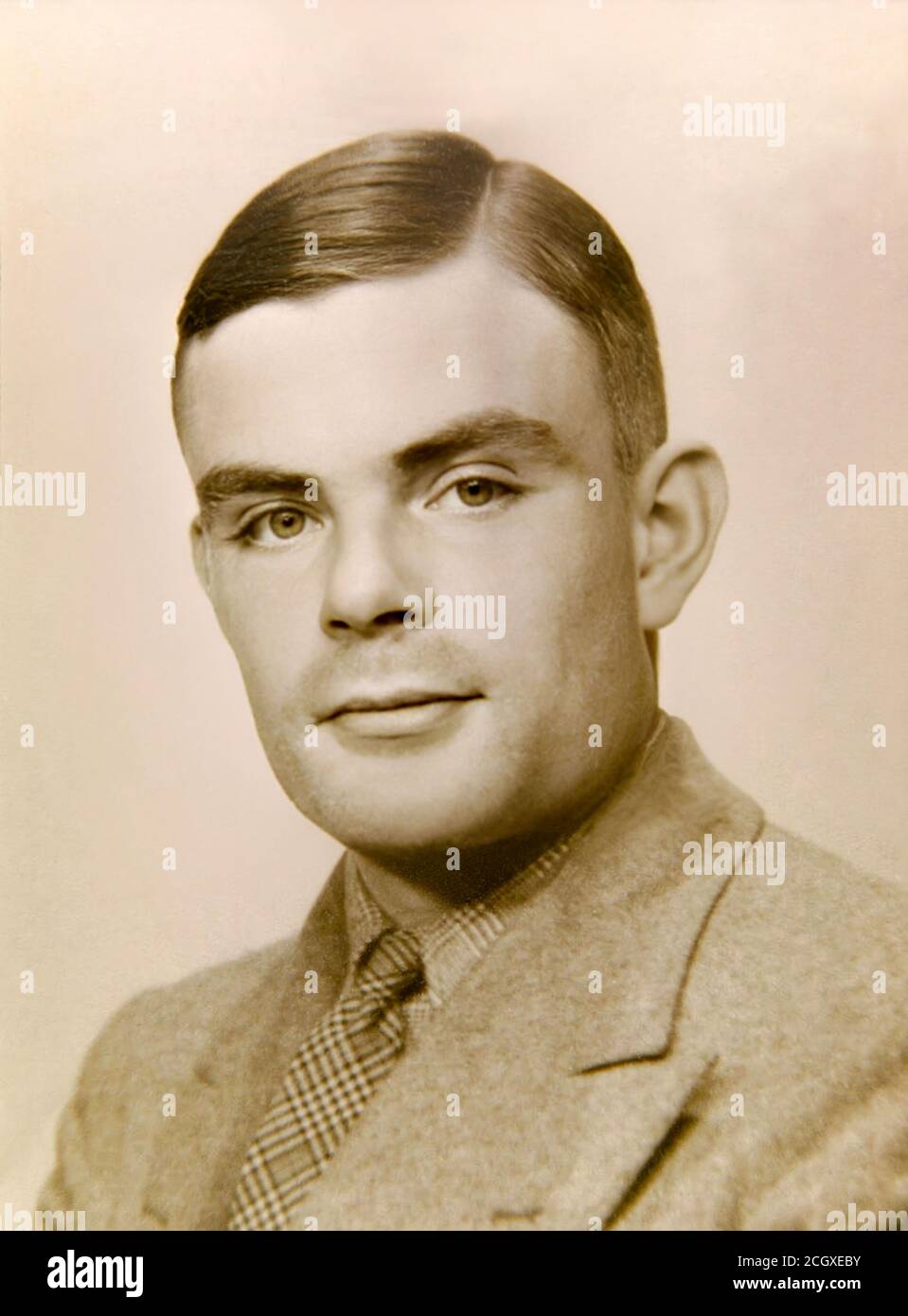 1935 ca., GREAT BRITAIN : The british mathematician ALAN Mathison TURING ( 1912 - 1954 ), inventor of decoder machine for ENIGMA CODE during the World War II when Nazi U-Boat blocked the Britain .  Unknown photographer .- COMPUTER - WAR HERO - EROE DI GUERRA - MATEMATICO - MATEMATICA - INTELLIGENZA ARTIFICIALE - LGBT - VICTIM - GAY - HOMOSEXUAL - HOMOSEXUALITY - omosessuale - omosessualità - portrait - ritratto - tie - cravatta - collar - colletto  ---  Archivio GBB Stock Photo