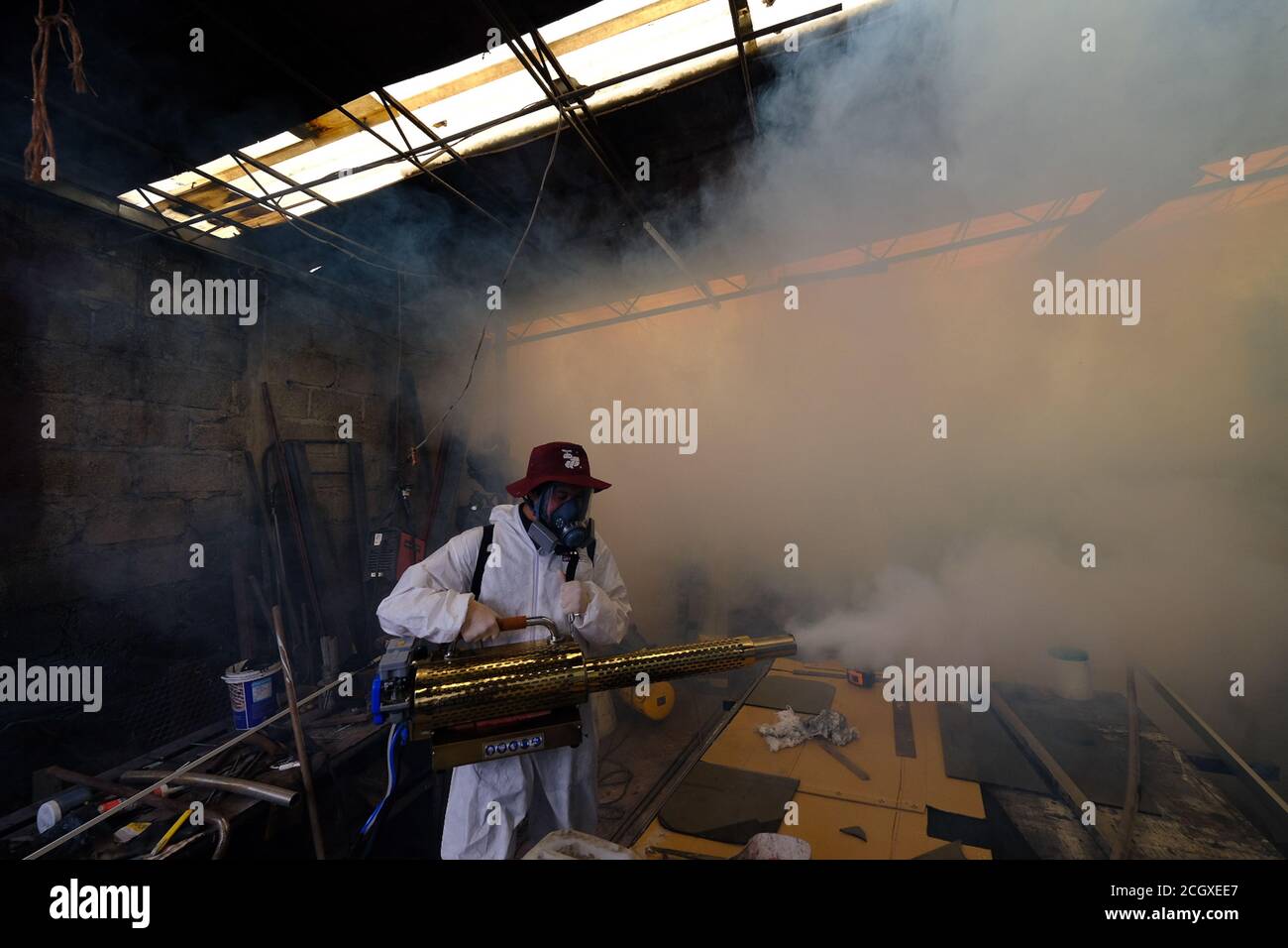 Mexico City, Mexico. 11th Sep, 2020. A worker sanitizes a neighborhood amid the COVID-19 pandemic in Mexico City, Mexico, Sept. 11, 2020. The total number of the COVID-19 confirmed cases in Mexico reached 658,299, according to Mexico's Health Ministry. Credit: Israel Rosas/Xinhua/Alamy Live News Stock Photo
