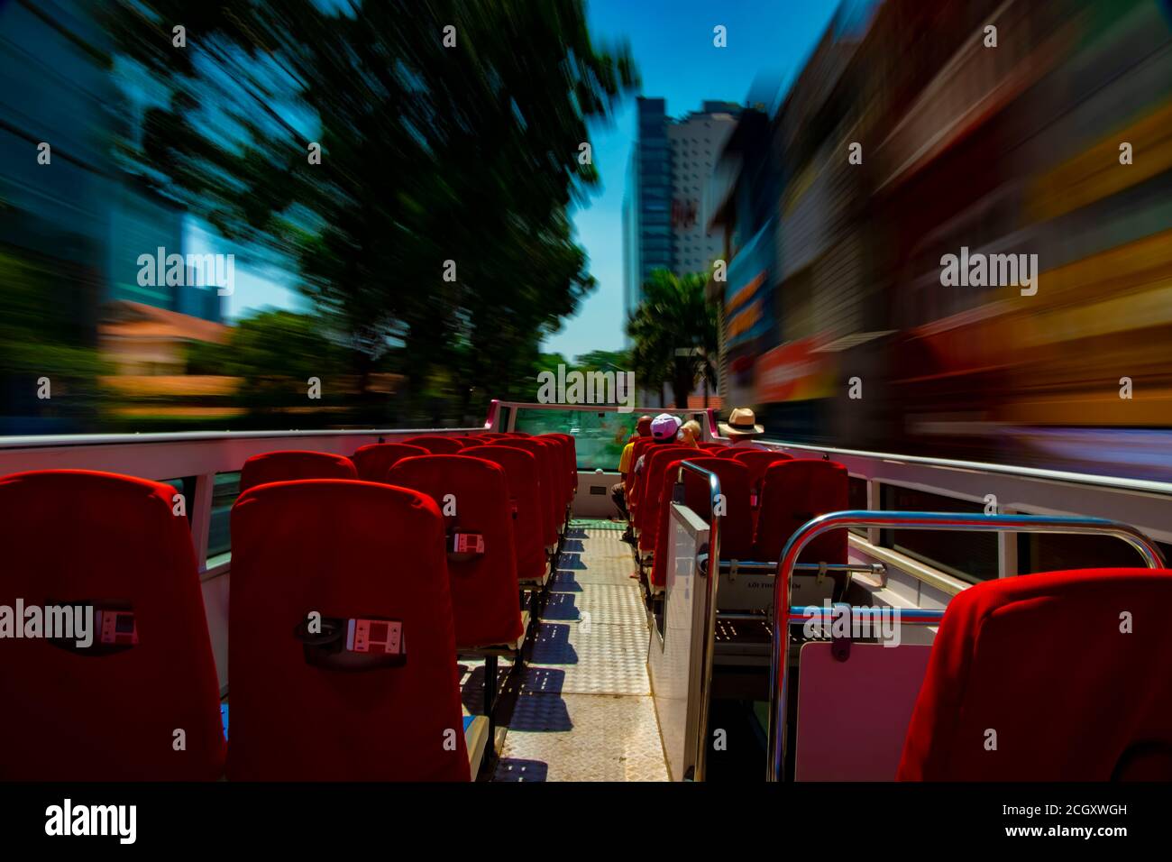 A cityscape at the top roof of double decker bus in Ho Chi Minh Stock ...