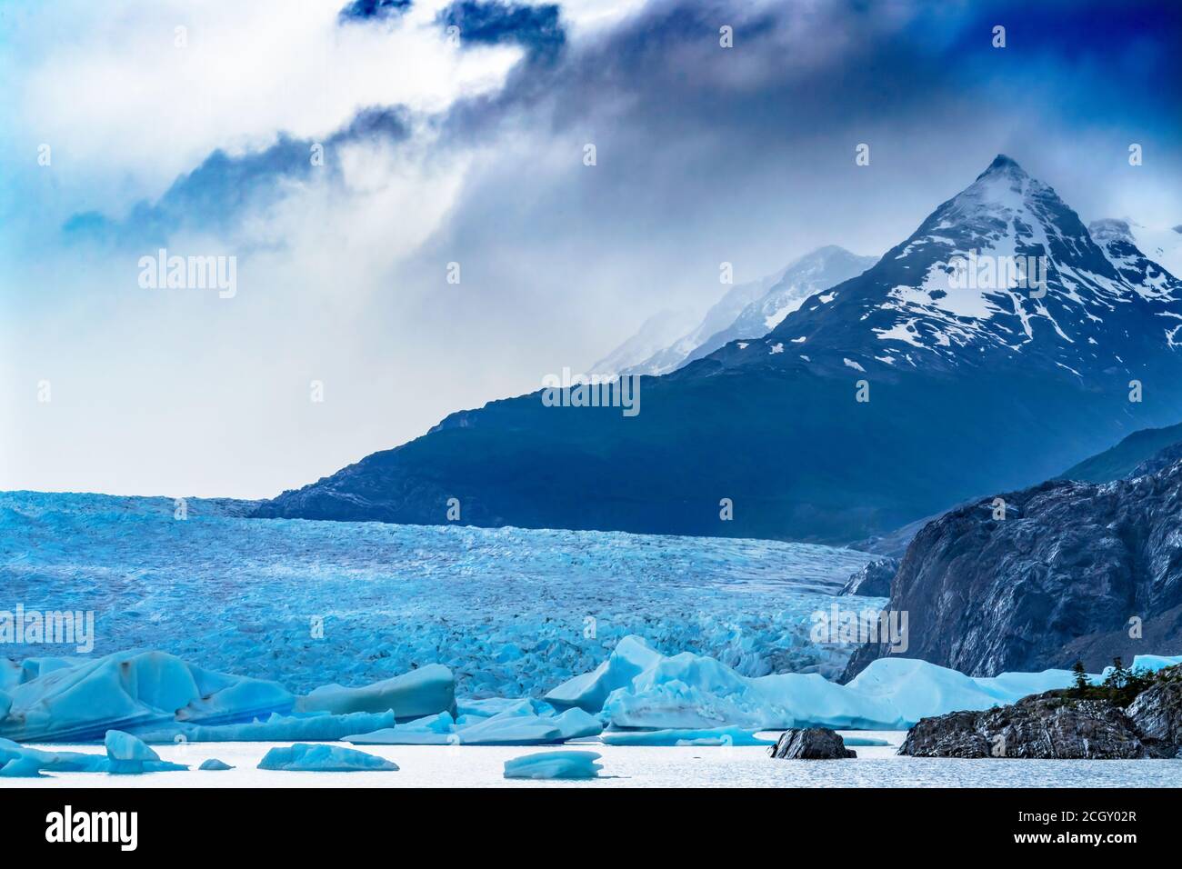 Snow Mountain Grey Glacier Lake Southern Patagonian Ice Field Torres del Paine National Park Patagonia Chile Stock Photo