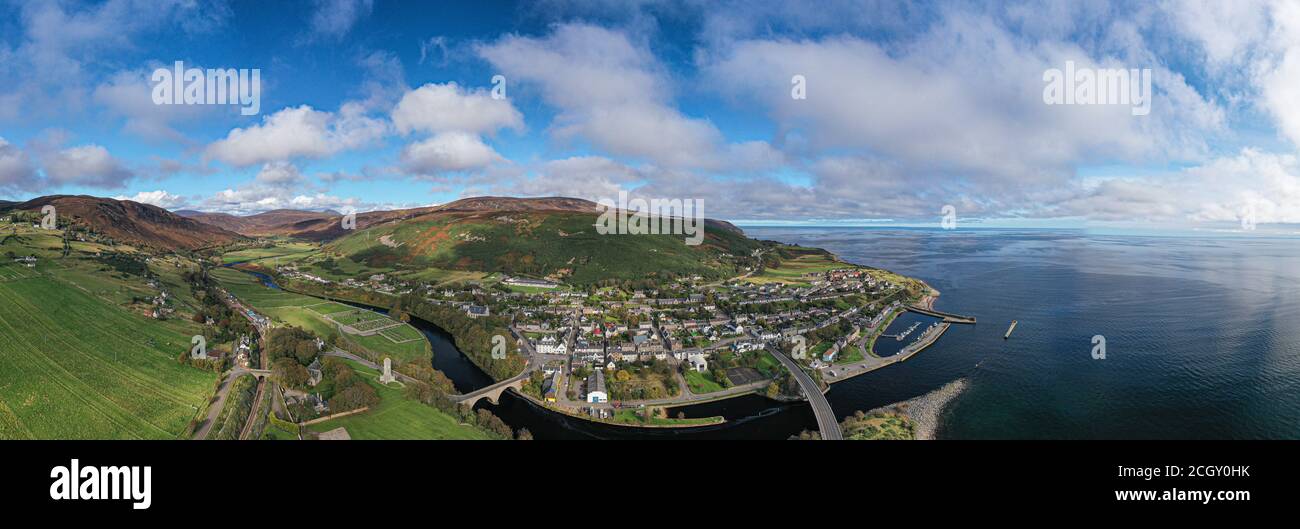Helmsdale, Sutherland, Highland, Scotland UK. Aerial panorama. Stock Photo